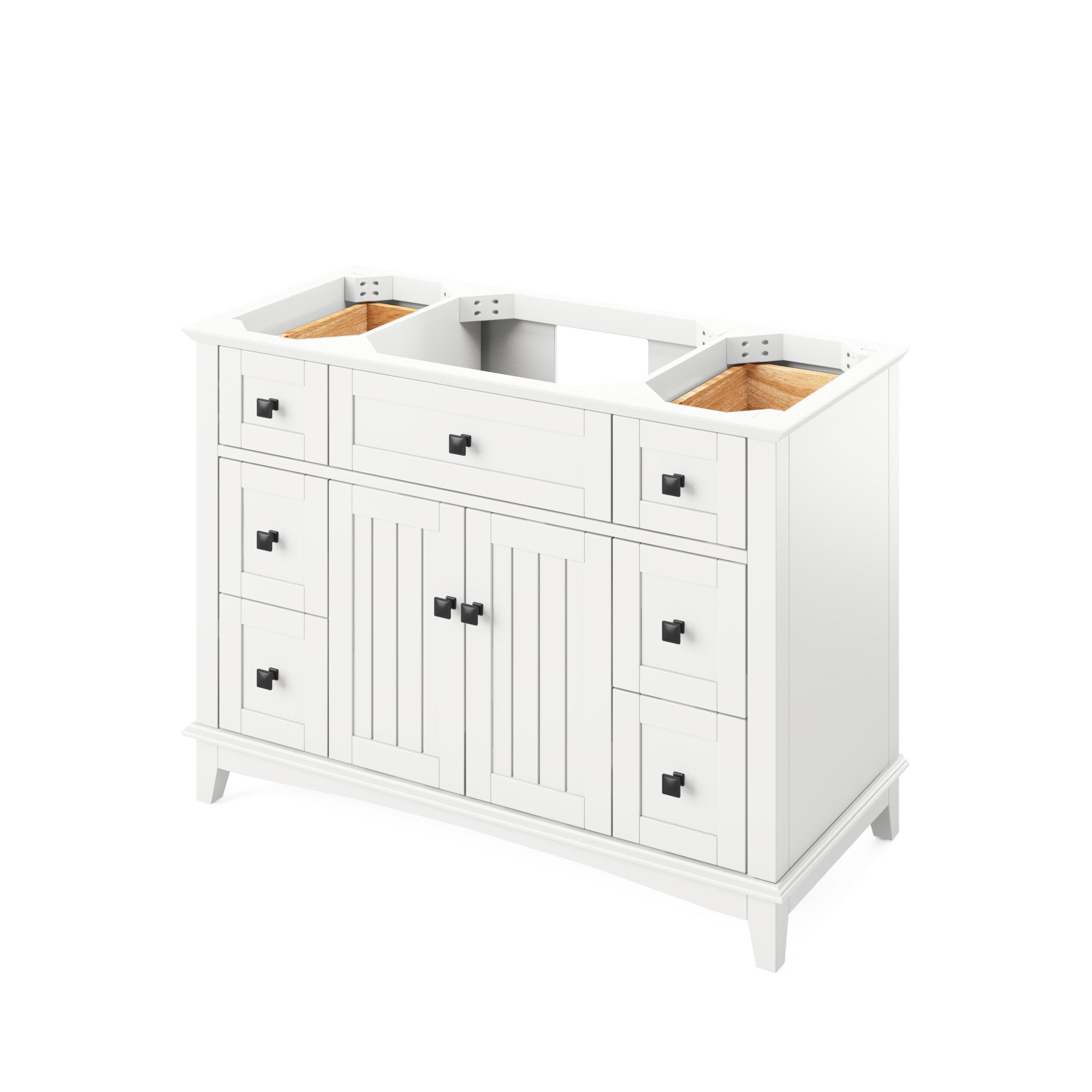 48" White Savino Vanity, Black Granite Vanity Top, undermount rectangle bowl | KitchBath