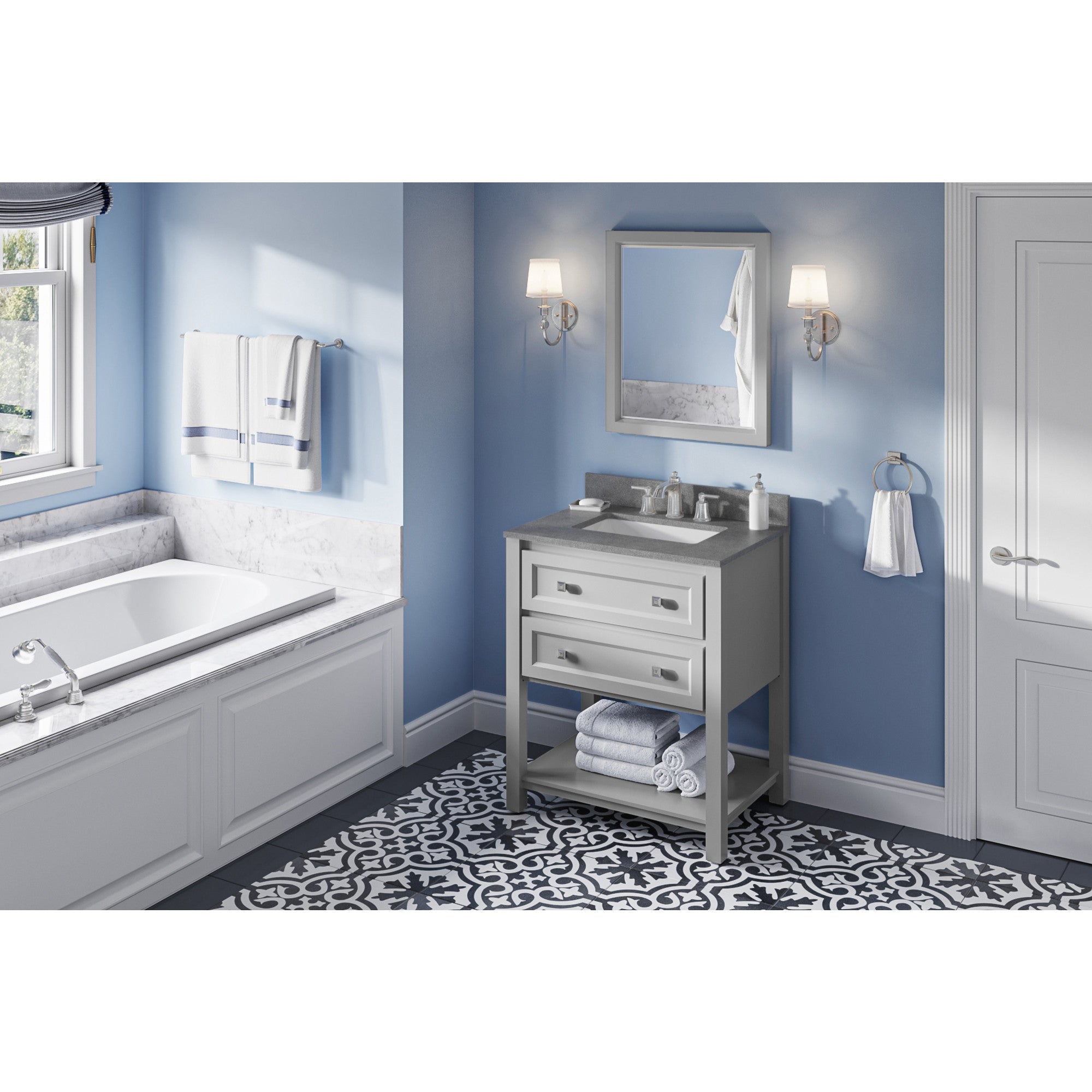 30" Grey Adler Vanity, Steel Grey Cultured Marble Vanity Top, undermount rectangle bowl | KitchBath
