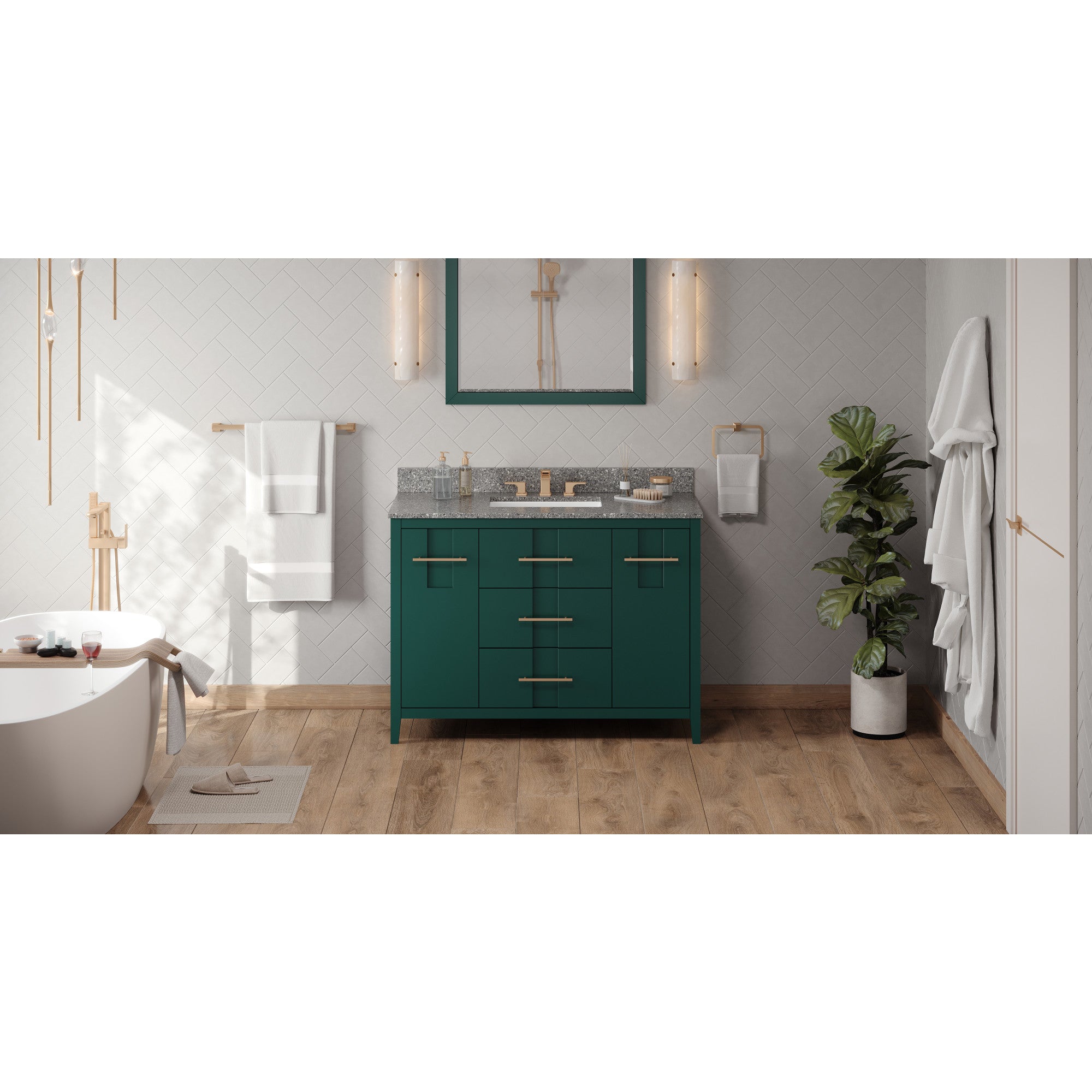 48" Forest Green Katara Vanity, Boulder Cultured Marble Vanity Top, undermount rectangle bowl | KitchBath