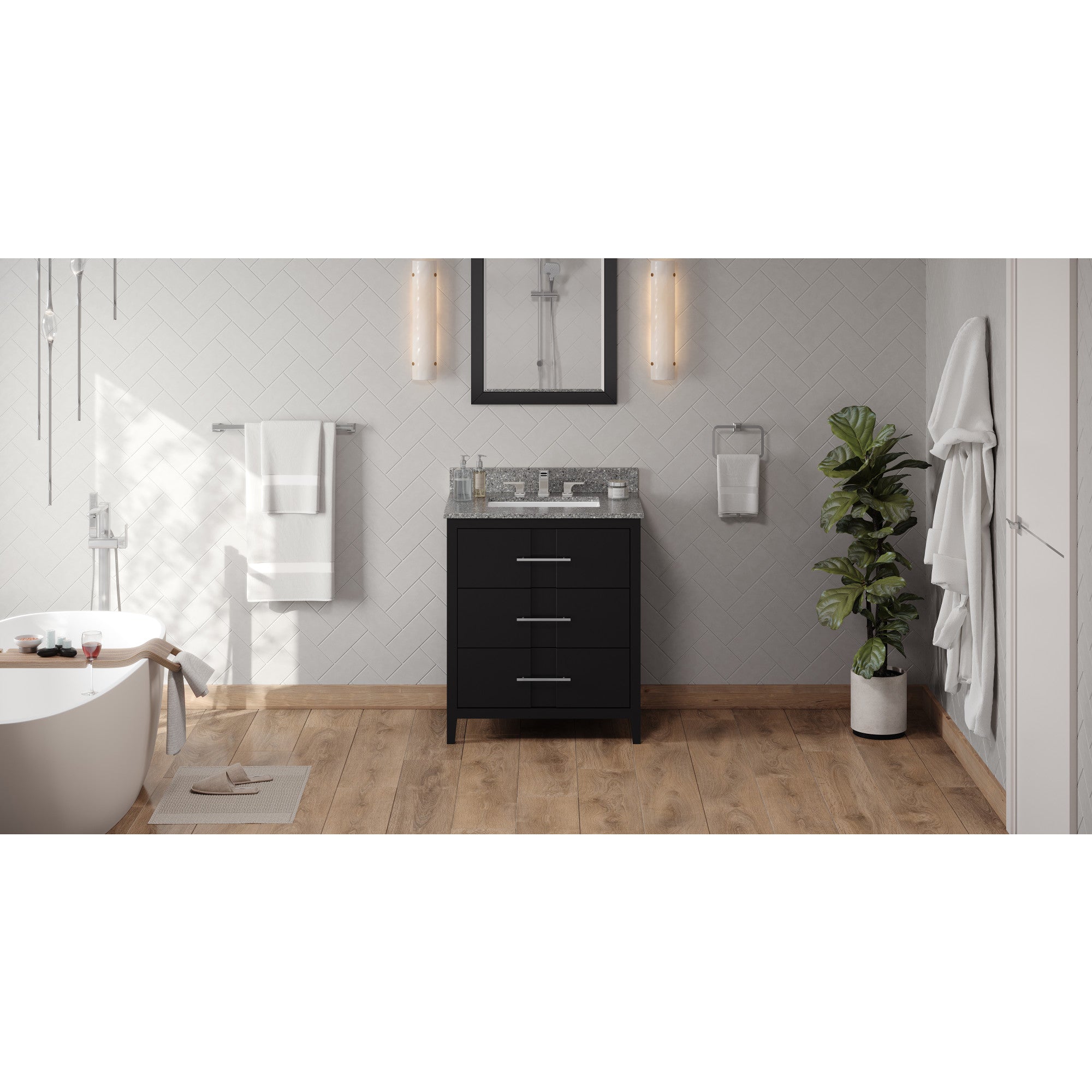 30" Black Katara Vanity, Boulder Cultured Marble Vanity Top, undermount rectangle bowl | KitchBath