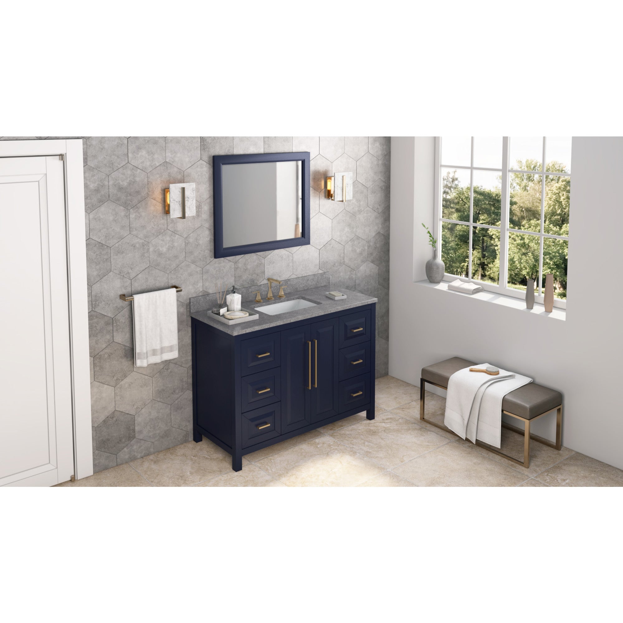 48" Hale Blue Cade Vanity, Steel Grey Cultured Marble Vanity Top, undermount rectangle bowl | KitchBath