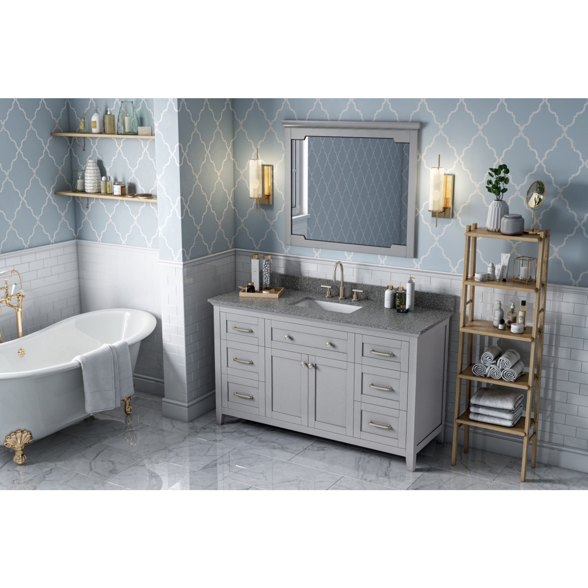 60" Grey Chatham Vanity, Boulder Cultured Marble Vanity Top, undermount rectangle bowl | KitchBath