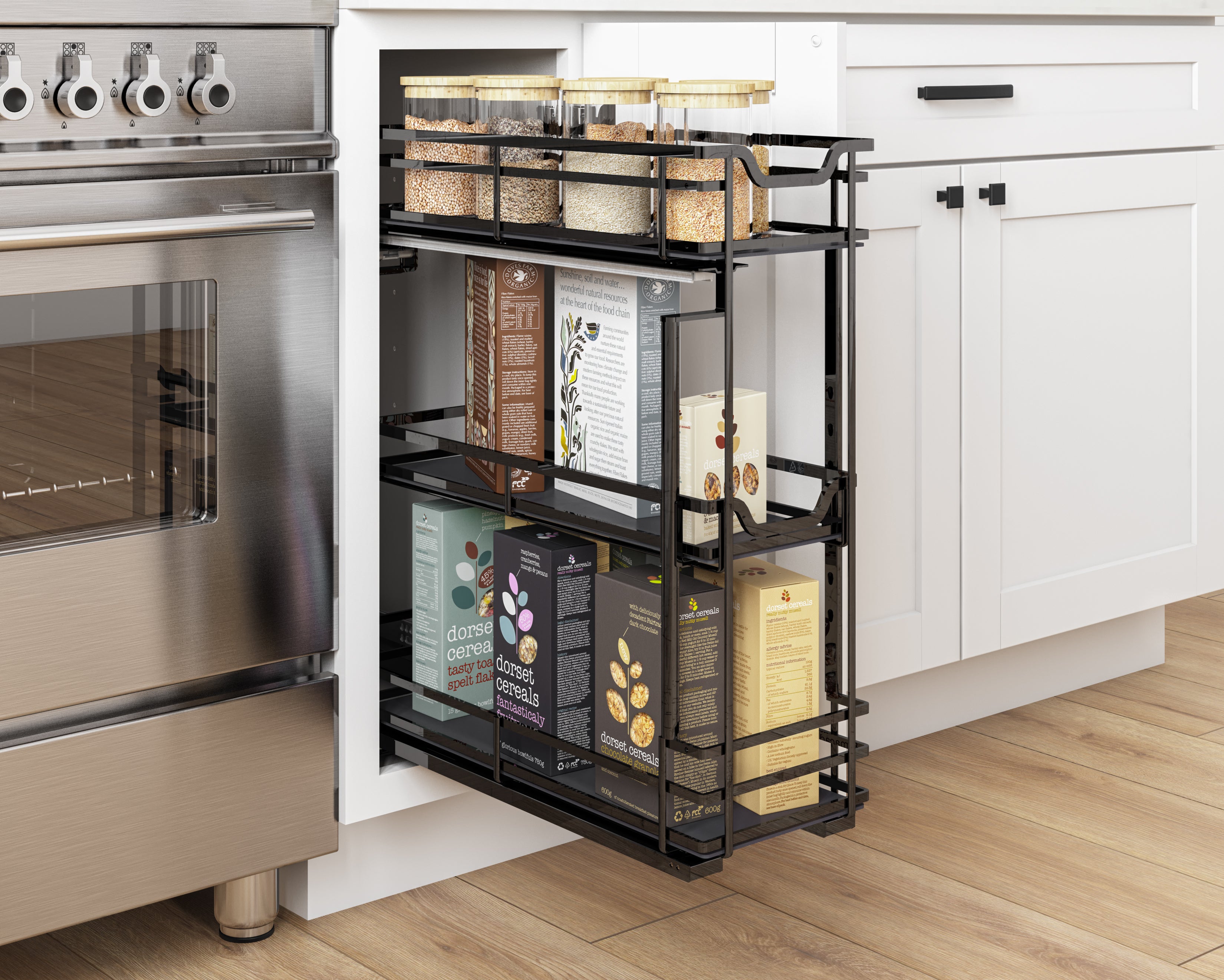 8" Black Nickel STORAGE WITH STYLE® Metal "No Wiggle" Soft-close Base Pullout | KitchBath