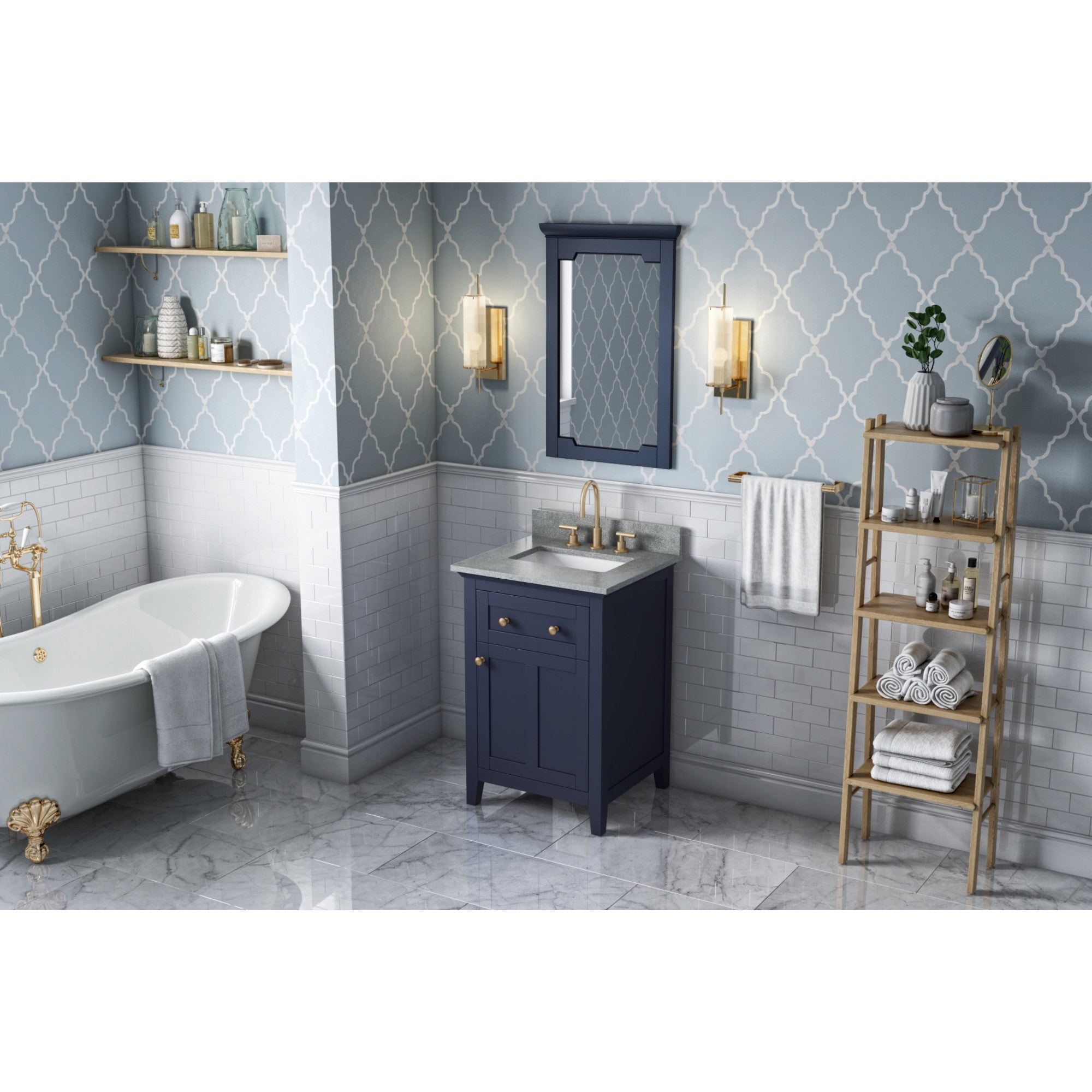 24" Hale Blue Chatham Vanity, Steel Grey Cultured Marble Vanity Top, undermount rectangle bowl | KitchBath