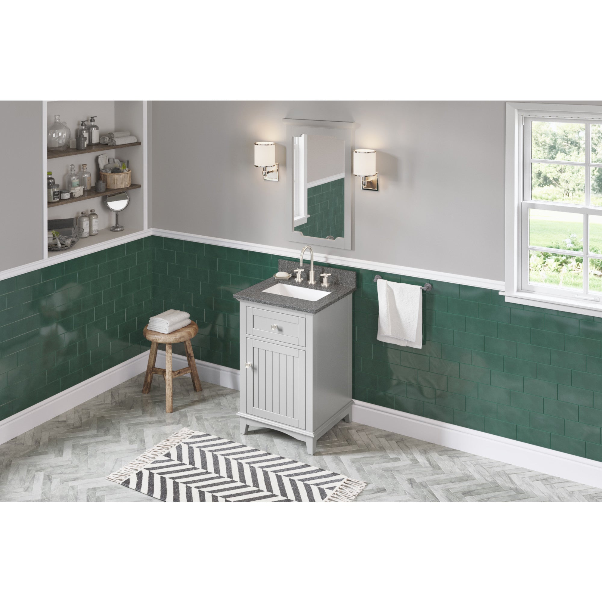 24" Grey Savino Vanity, Boulder Cultured Marble Vanity Top, undermount rectangle bowl | KitchBath