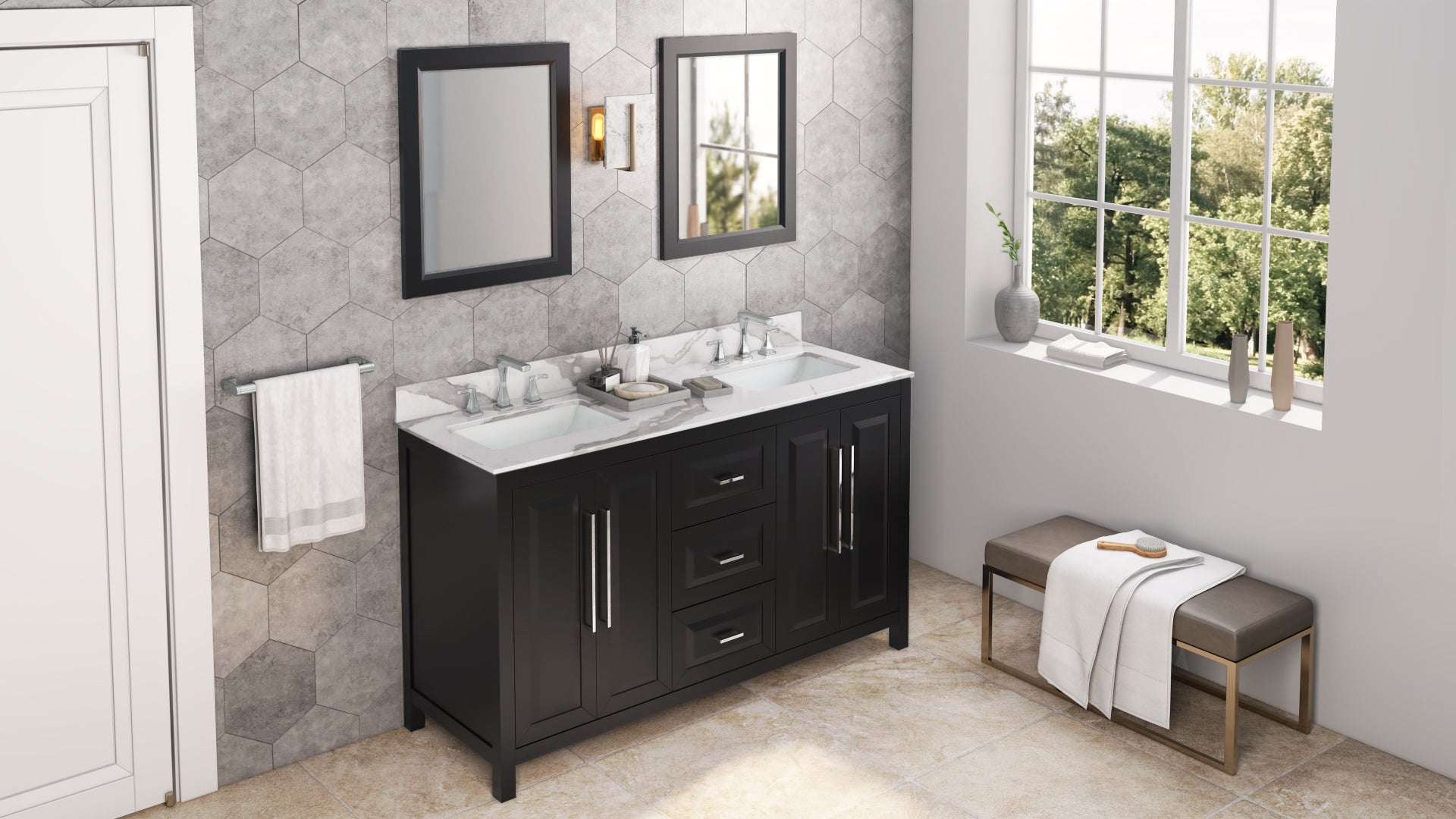 60" Black Cade Vanity, double bowl | KitchBath