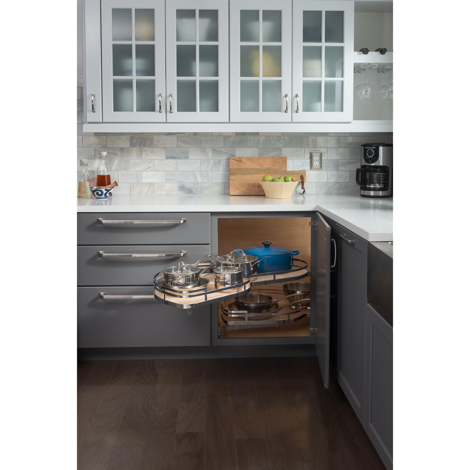 15" Oil Rubbed Bronze and Walnut Blind Corner Swingout for Openings on the Left of the Blind | KitchBath