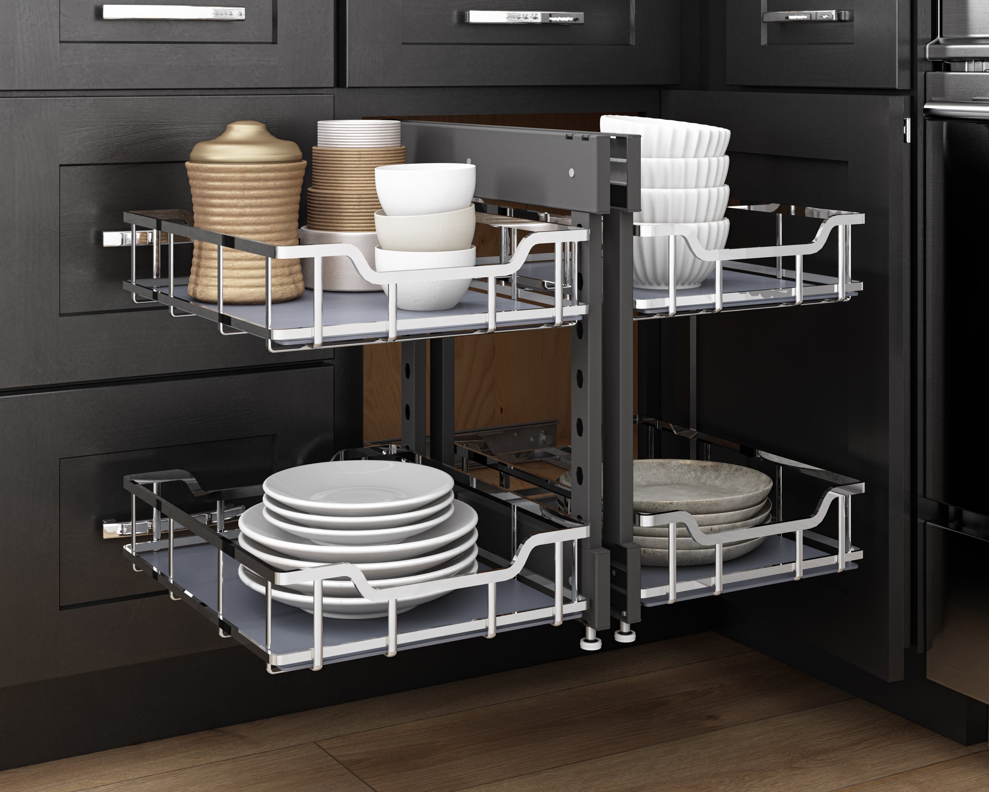 18" Polished Chrome STORAGE WITH STYLE® Blind Corner Organizer | KitchBath