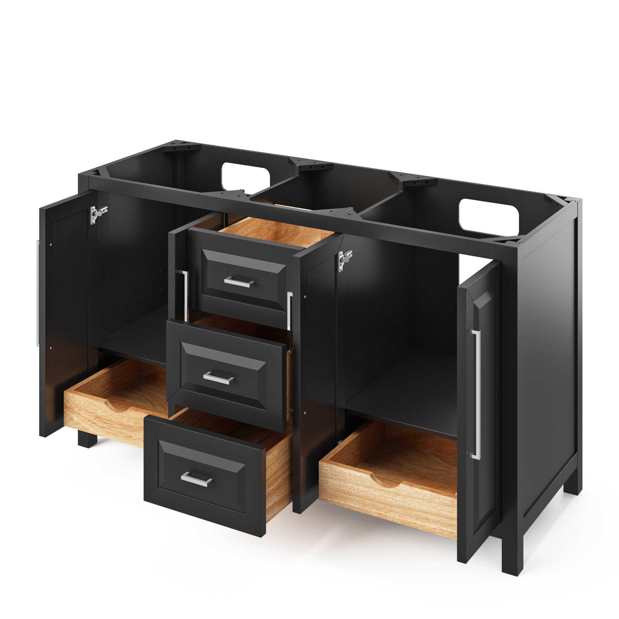 60" Grey Cade Vanity, double bowl, Black Granite Vanity Top, undermount rectangle bowl | KitchBath