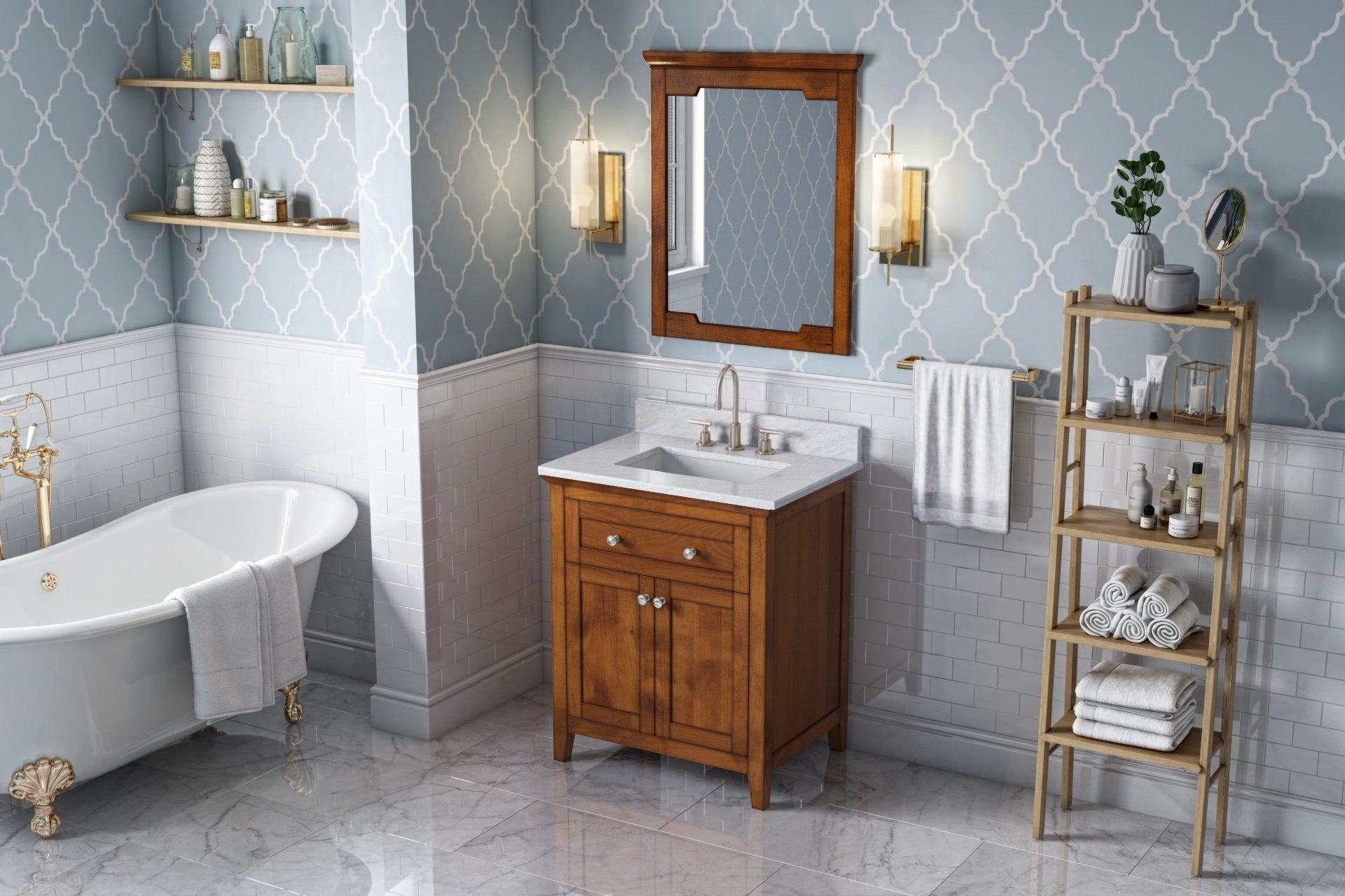 30" Chocolate Chatham Vanity, White Carrara Marble Vanity Top, undermount rectangle bowl