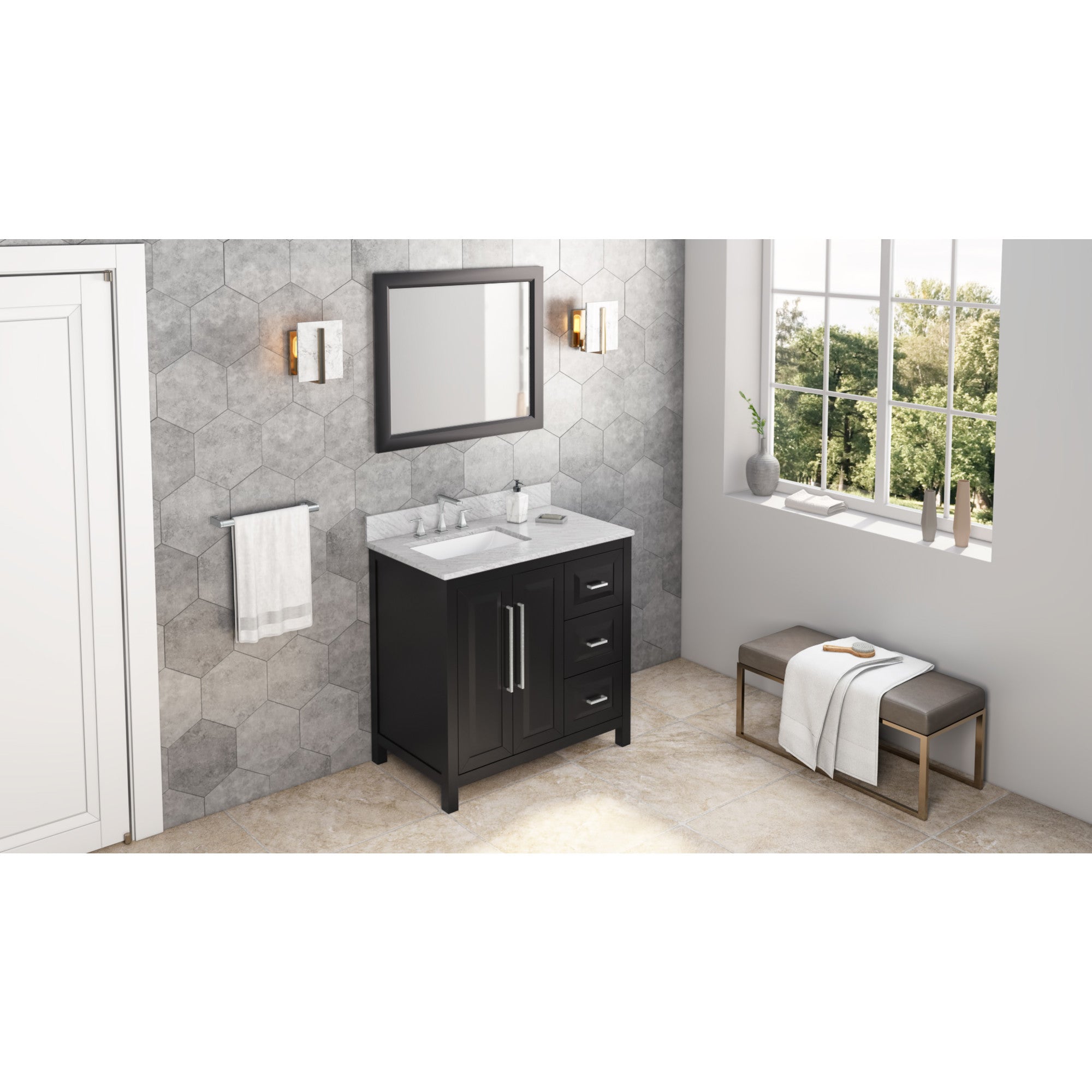 36" Black Cade Vanity, left offset | KitchBath