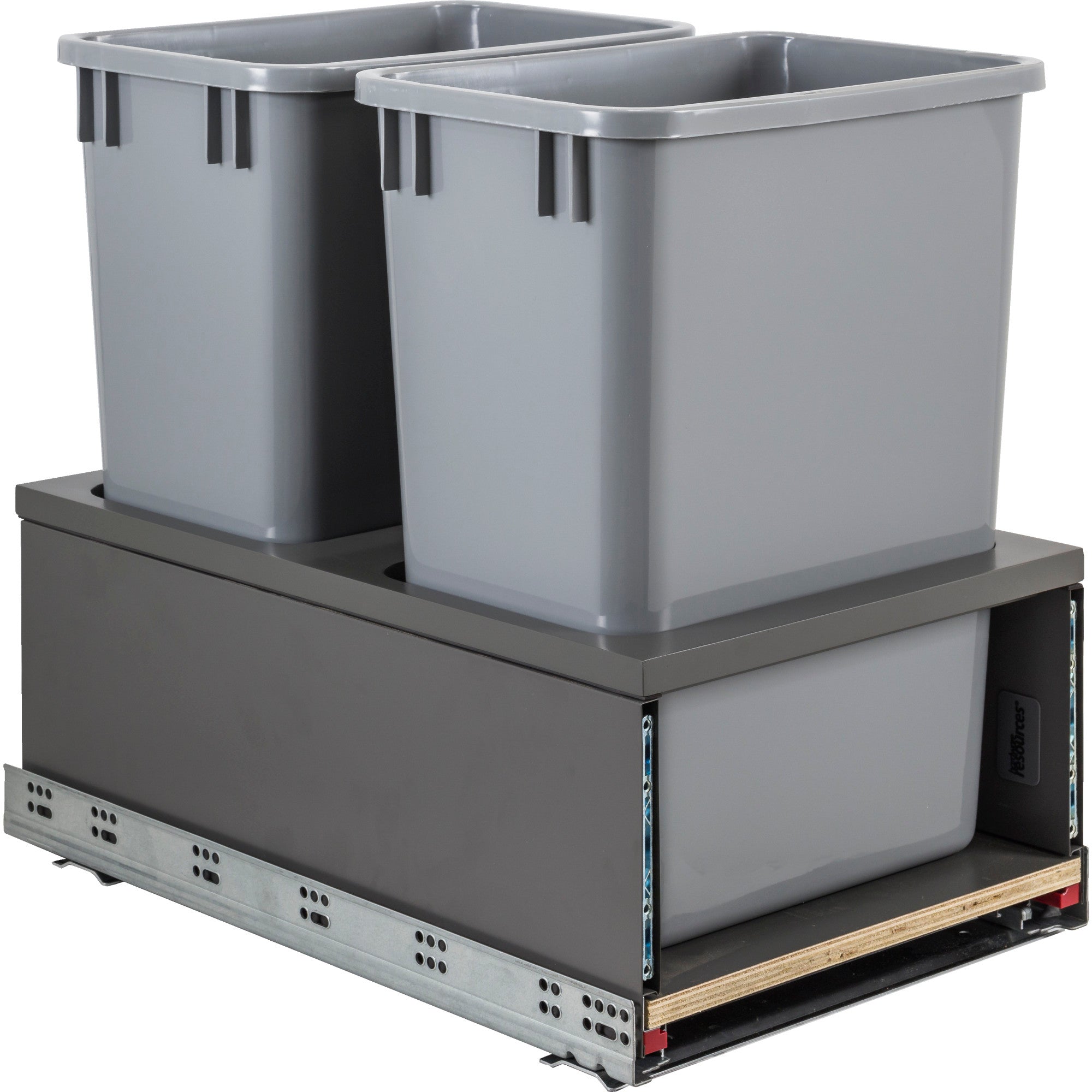 Double 35 Quart Metal Drawer Box Soft-close Trashcan Pullout | KitchBath