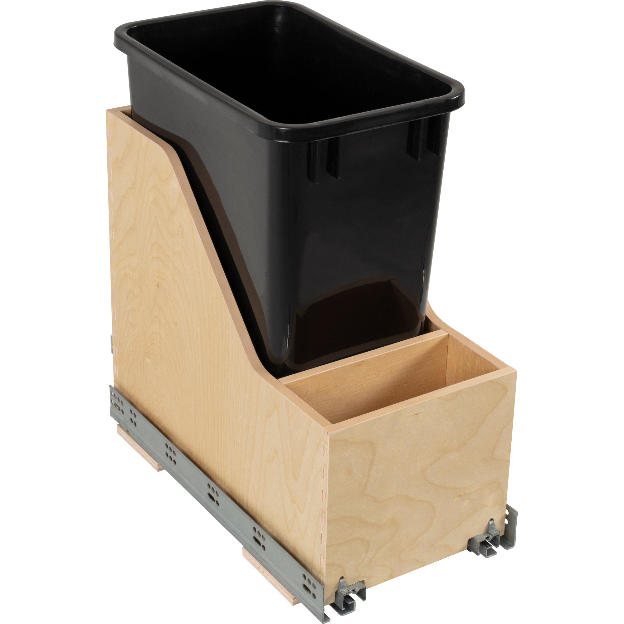 Single 35 Quart Wood Bottom-Mount Soft-close Vanity Trashcan Rollout for Hinged Doors, Includes One Black Can | KitchBath