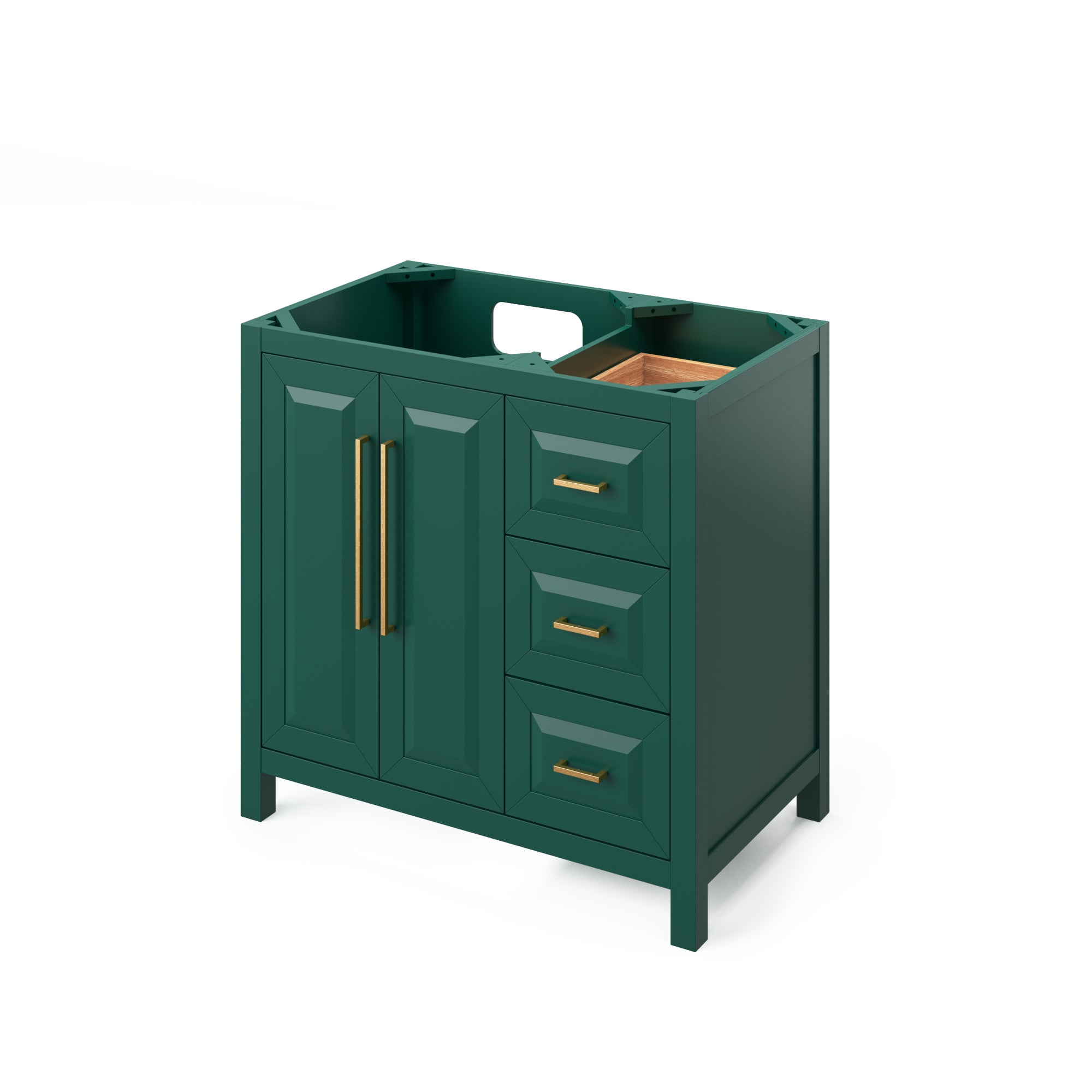36" Forest Green Cade Vanity, left offset, Calacatta Vienna Quartz Vanity Top, undermount rectangle bowl | KitchBath