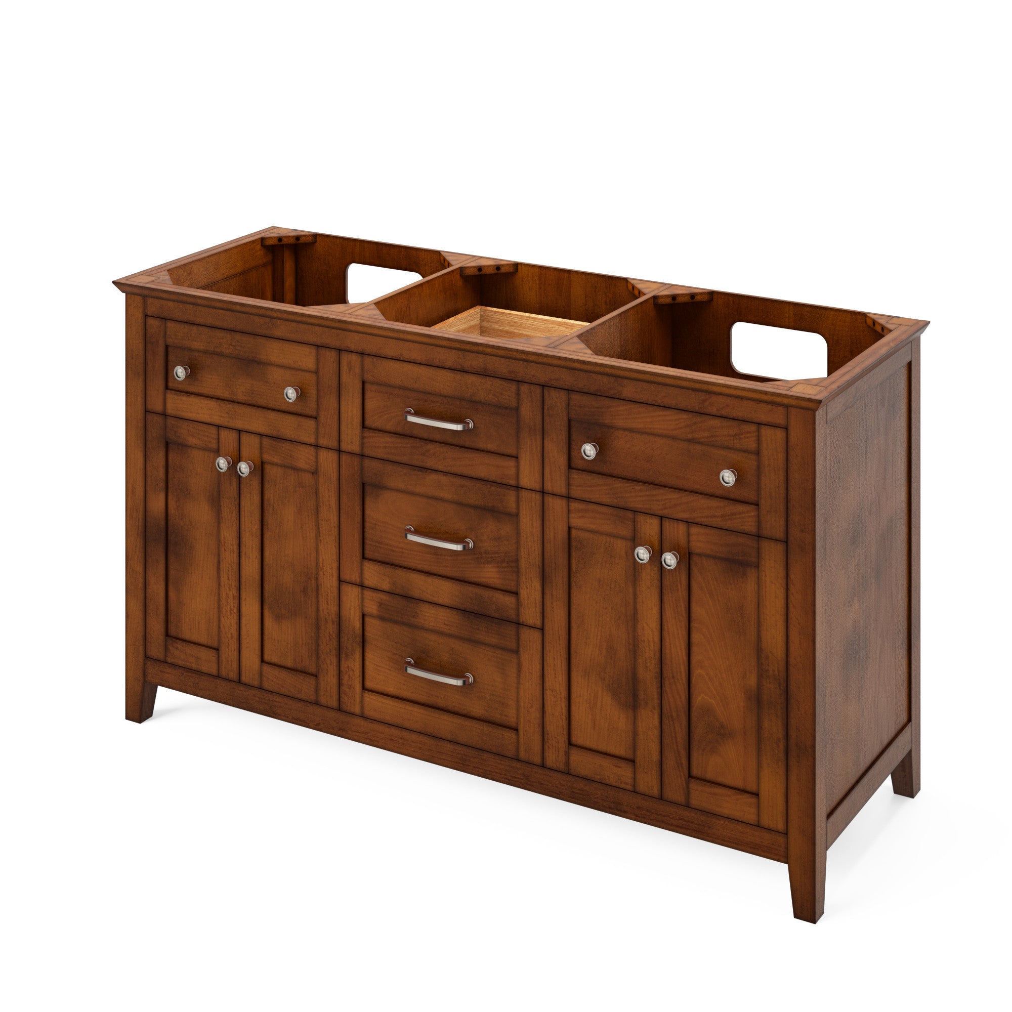 60" Chocolate Chatham Vanity, double bowl, Boulder Cultured Marble Vanity Top, two undermount rectangle bowls | KitchBath