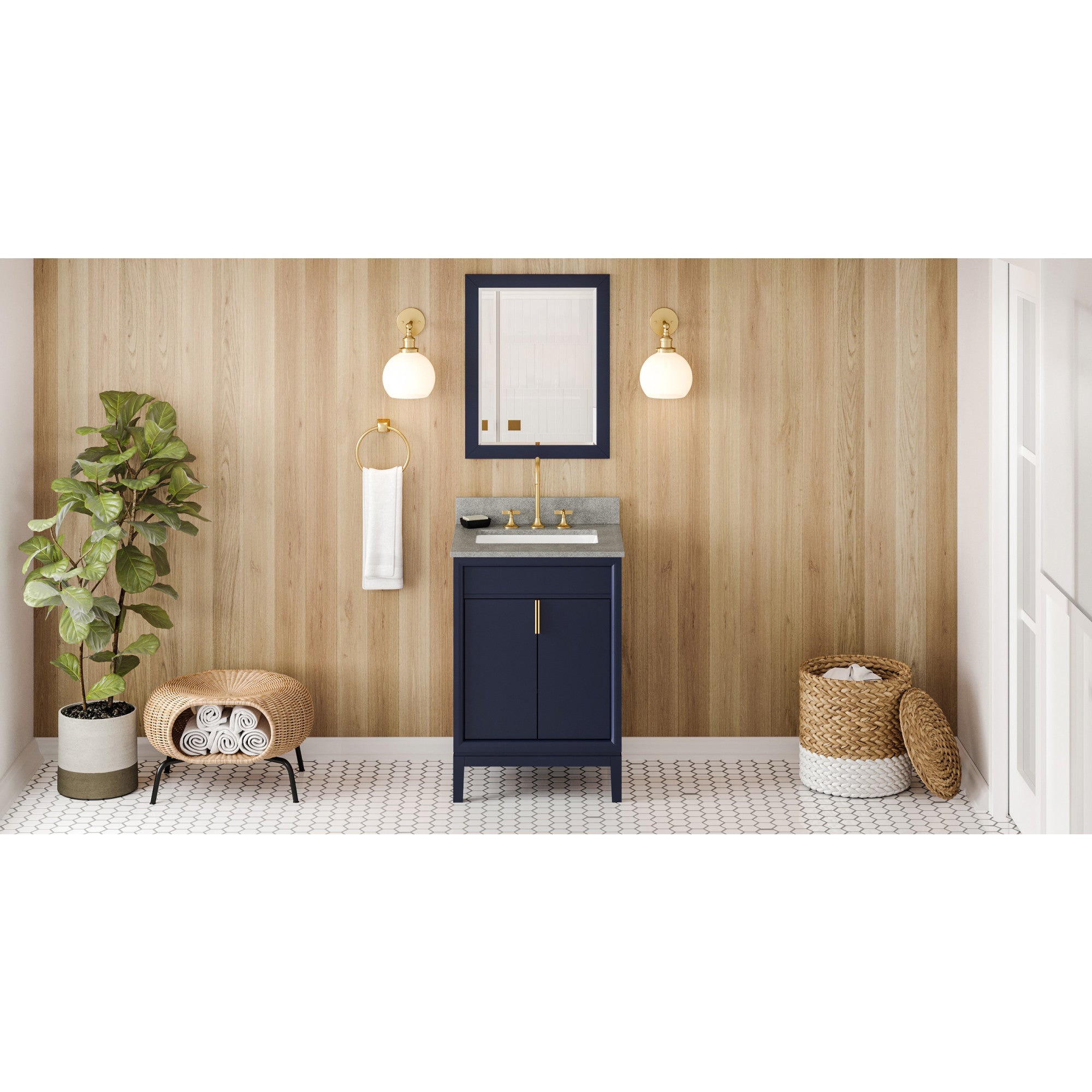 24" Hale Blue Theodora Vanity, Steel Grey Cultured Marble Vanity Top, undermount rectangle bowl | KitchBath
