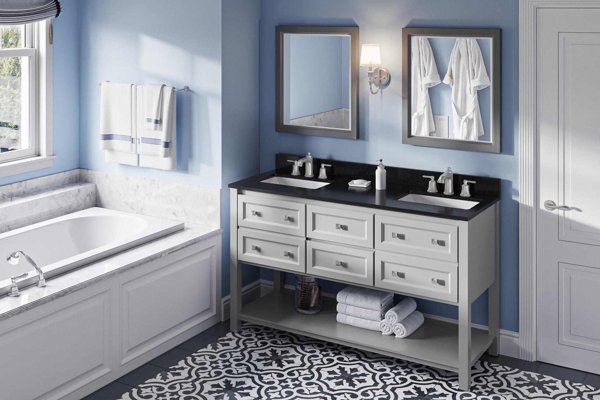 60" Grey Adler Vanity, double bowl | KitchBath