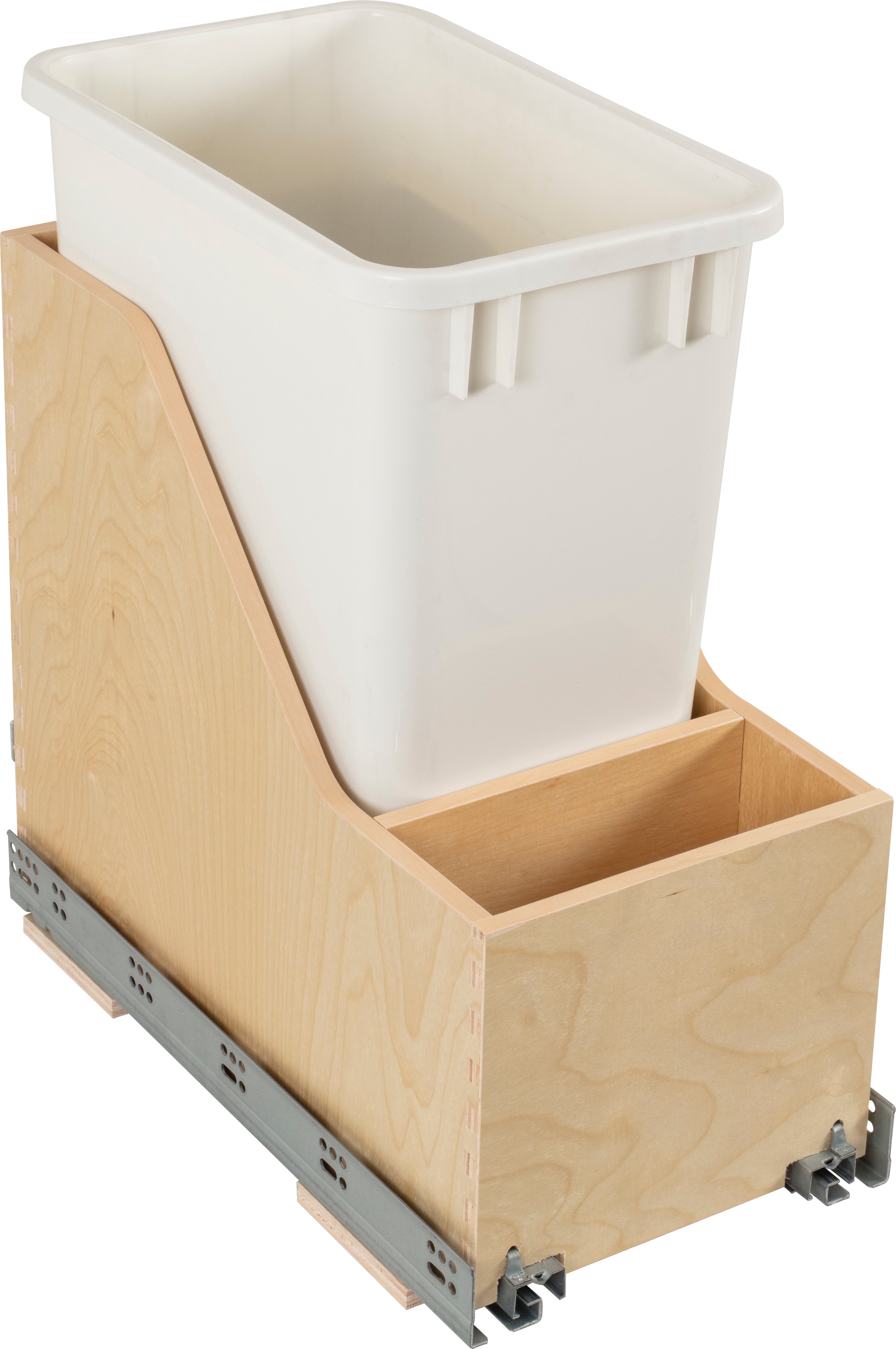 Single 35 Quart Wood Bottom-Mount Soft-close Vanity Trashcan Rollout for Hinged Doors, Includes One White Can | KitchBath