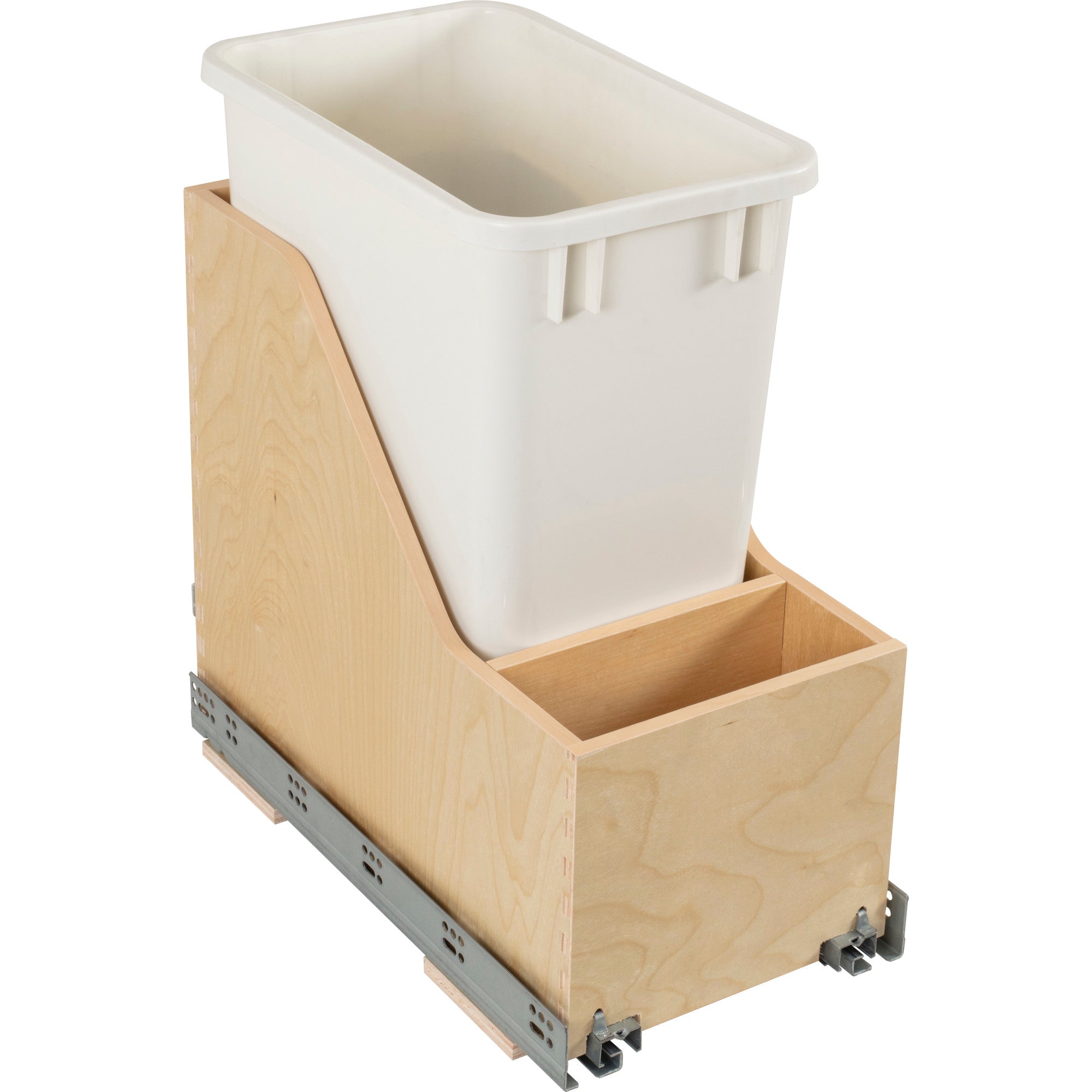 Single 35 Quart Wood Bottom-Mount Soft-close Vanity Trashcan Rollout for Hinged Doors, Includes One White Can | KitchBath