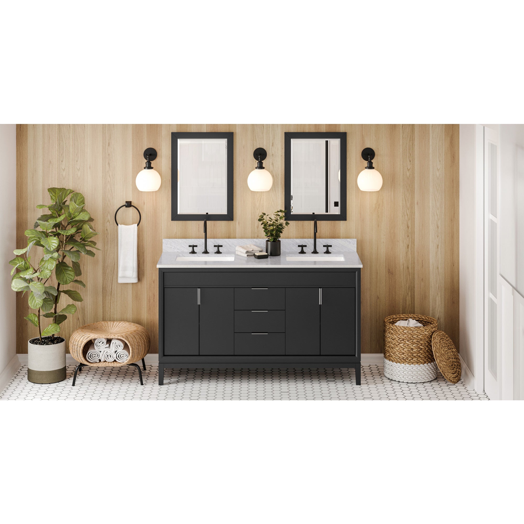 60" Black Theodora Vanity, double bowl | KitchBath