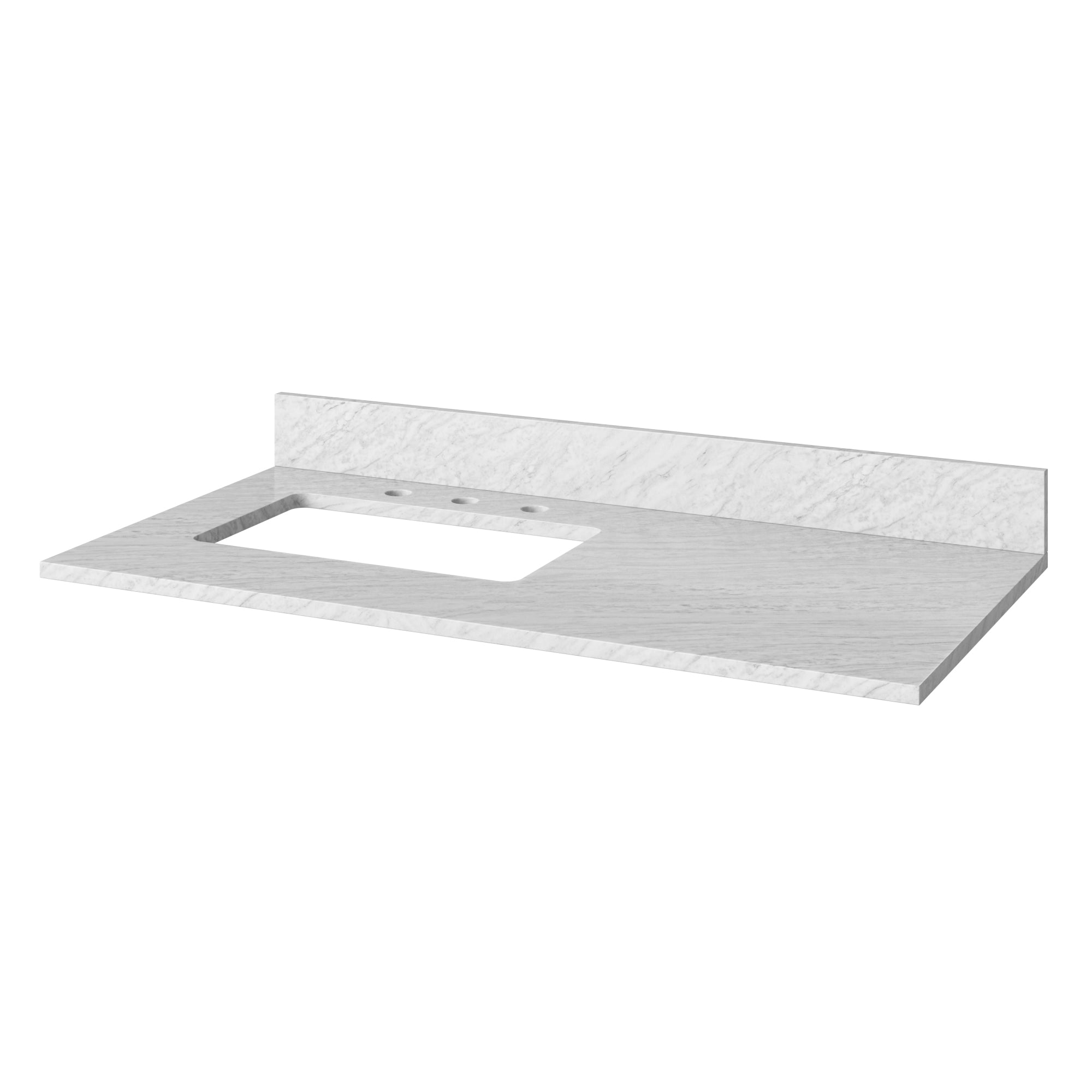 42" White Katara Vanity, left offset, White Carrara Marble Vanity Top, undermount rectangle bowl | KitchBath