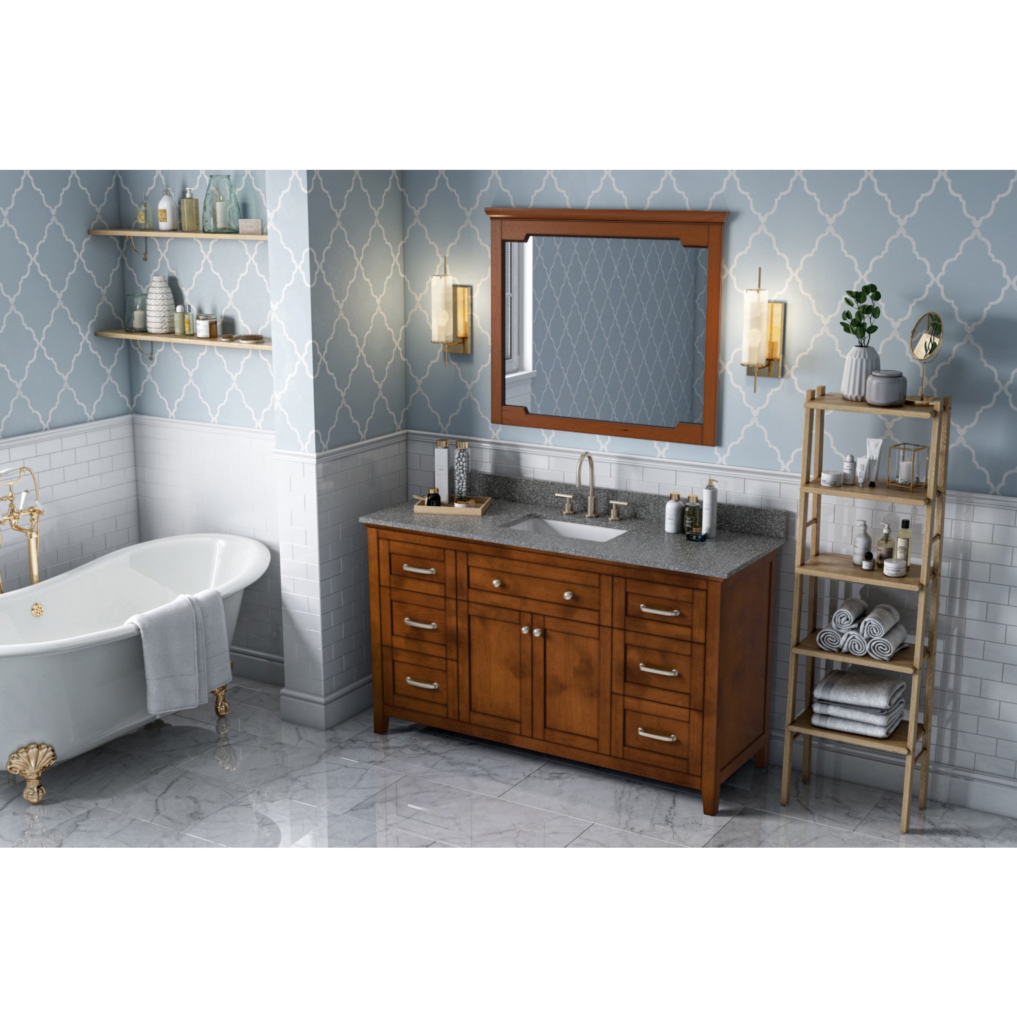 60" Chocolate Chatham Vanity, Boulder Cultured Marble Vanity Top, undermount rectangle bowl | KitchBath