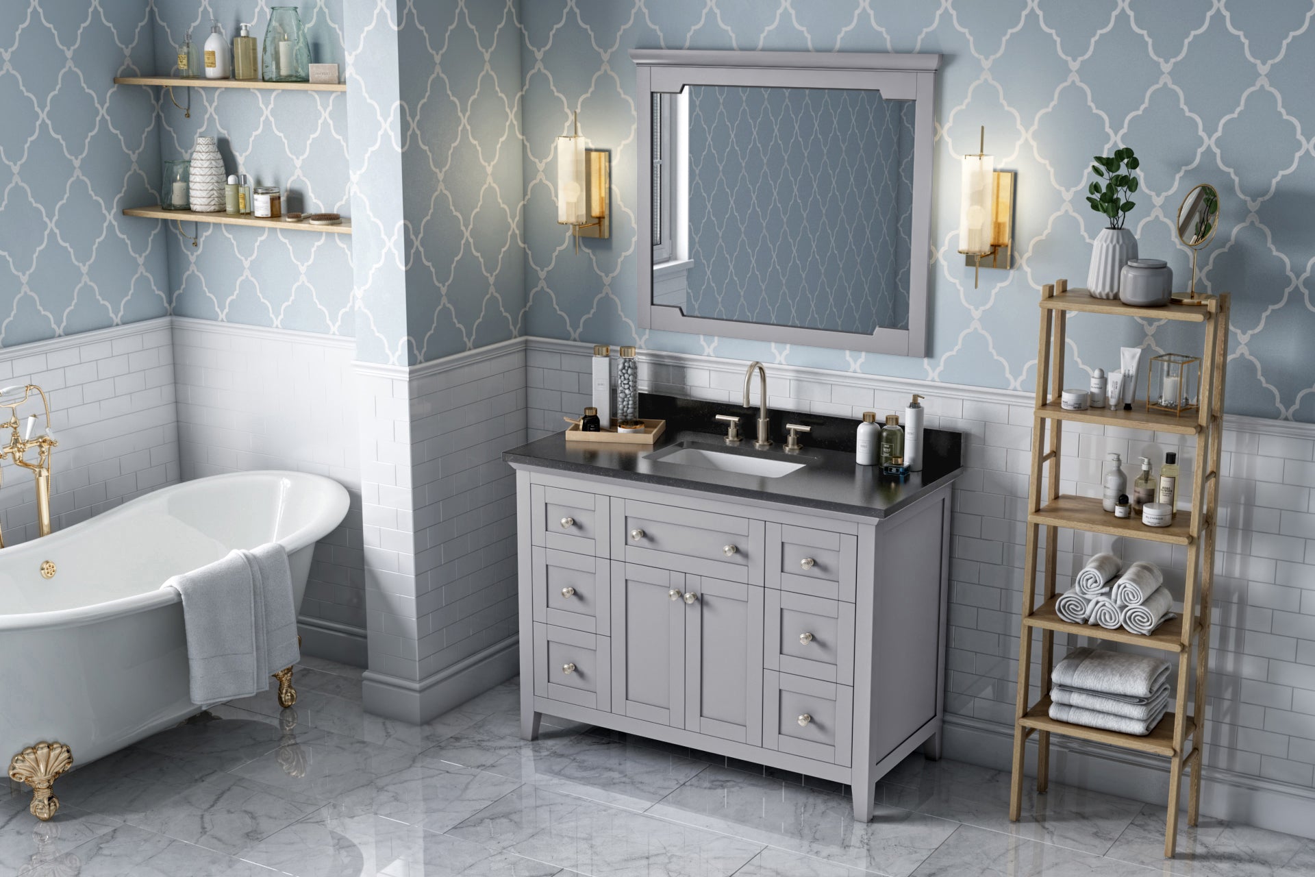 48" Grey Chatham Vanity, Black Granite Vanity Top, undermount rectangle bowl