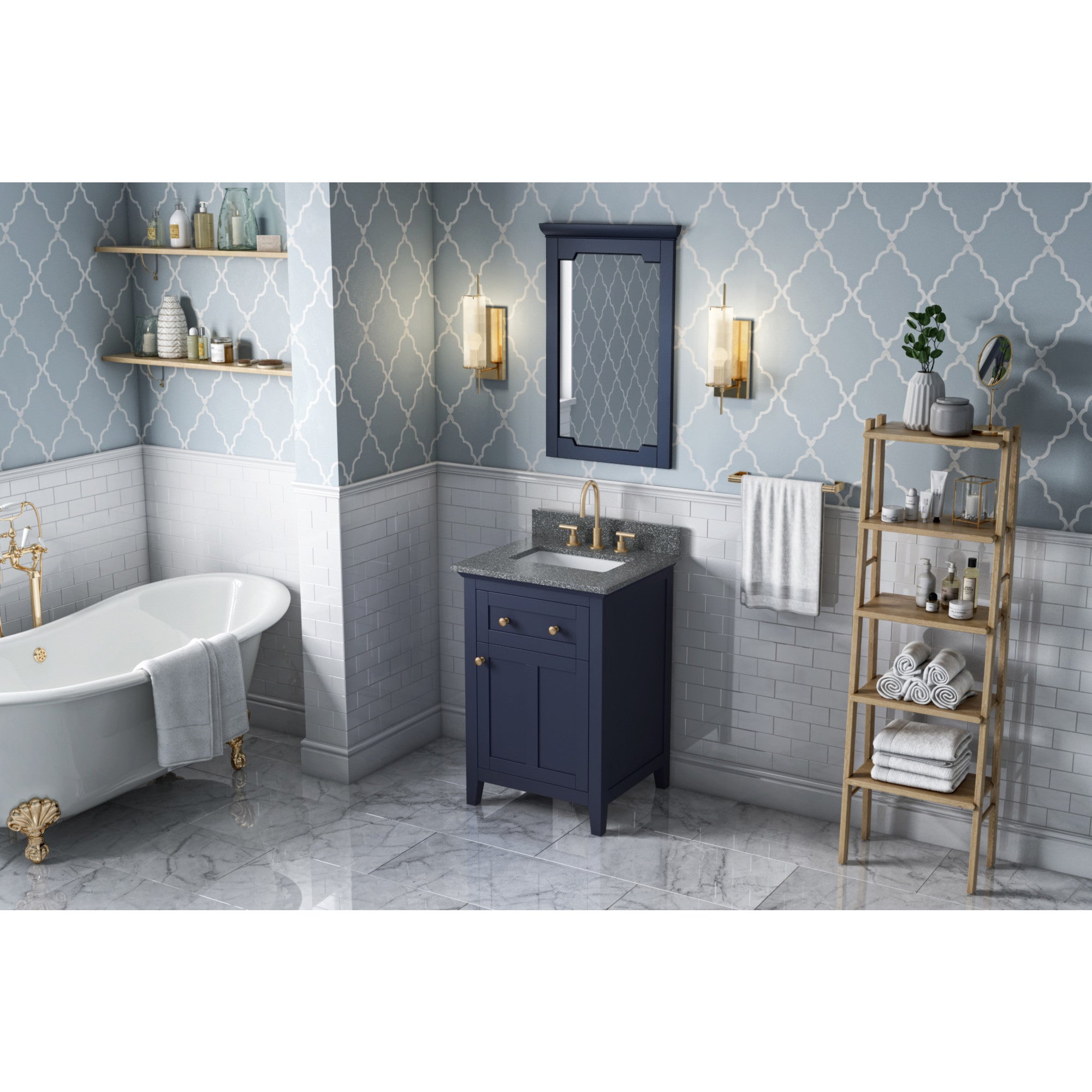 24" Hale Blue Chatham Vanity, Boulder Cultured Marble Vanity Top, undermount rectangle bowl | KitchBath