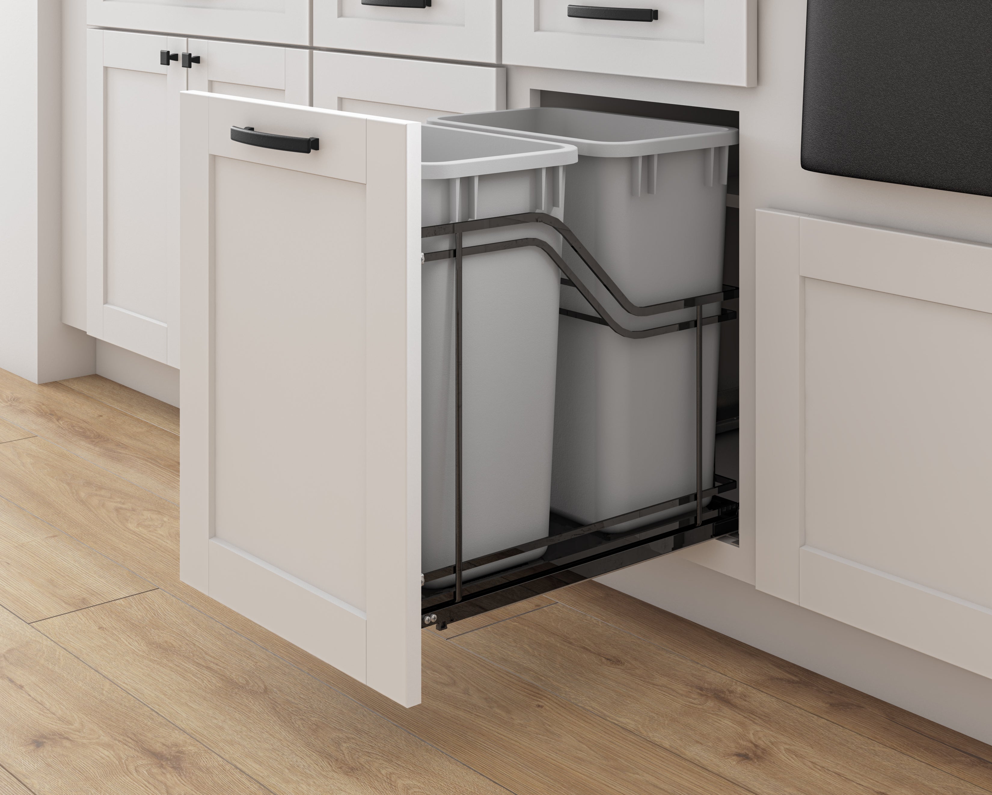 Double 35 Quart Black Nickel STORAGE WITH STYLE® Metal Soft-close Trashcan Pullout | KitchBath