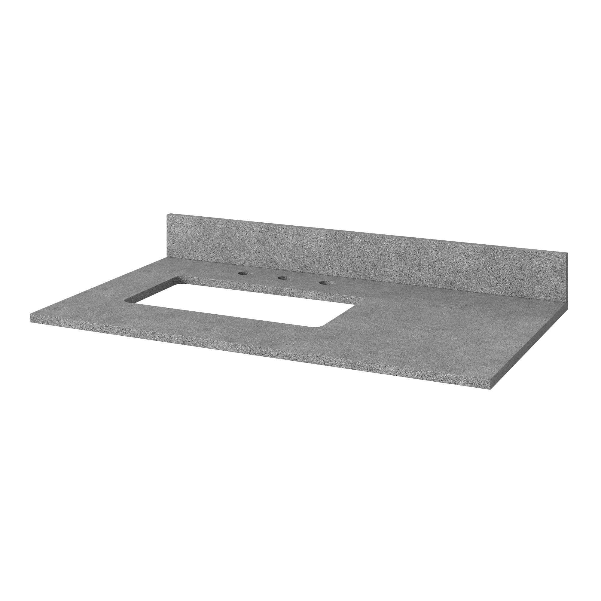 36" Forest Green Cade Vanity, left offset, Steel Grey Cultured Marble Vanity Top, undermount rectangle bowl | KitchBath
