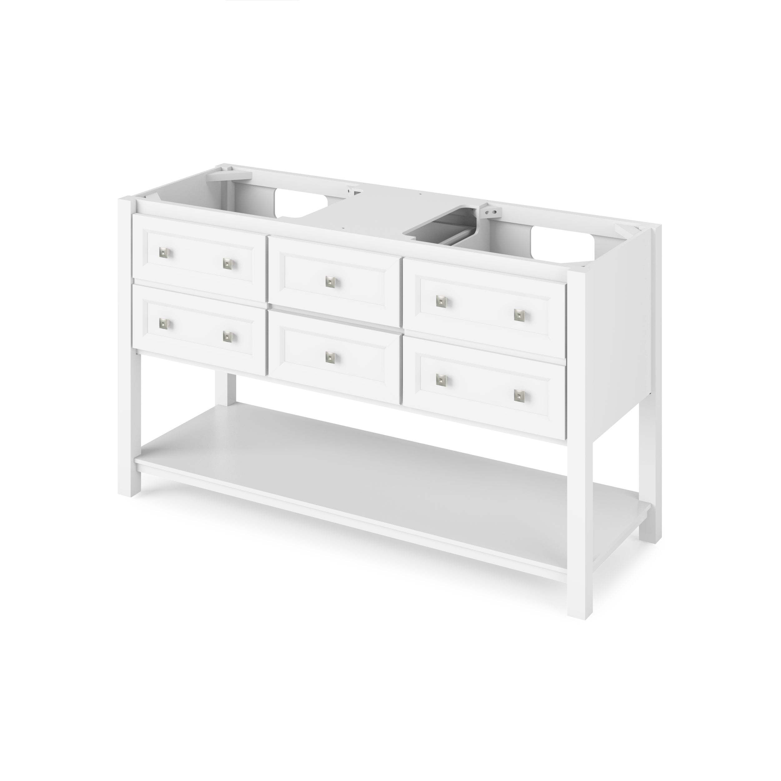 60" White Adler Vanity, double bowl, Boulder Cultured Marble Vanity Top, two undermount rectangle bowls | KitchBath
