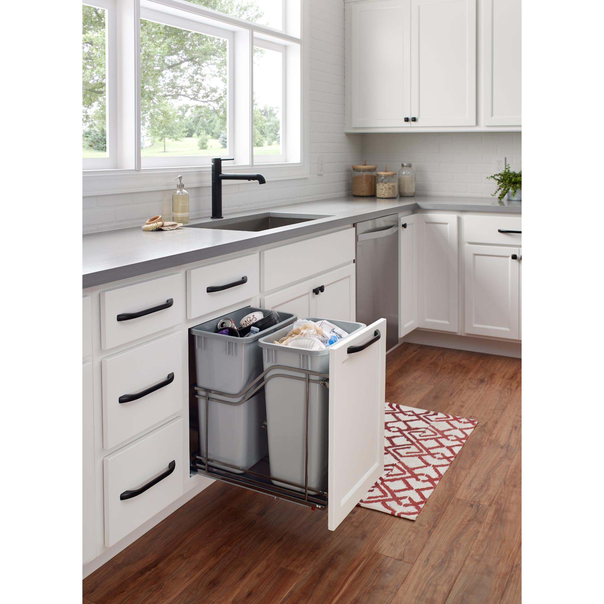 Double 35 Quart Black Nickel STORAGE WITH STYLE® Metal Soft-close Trashcan Pullout | KitchBath