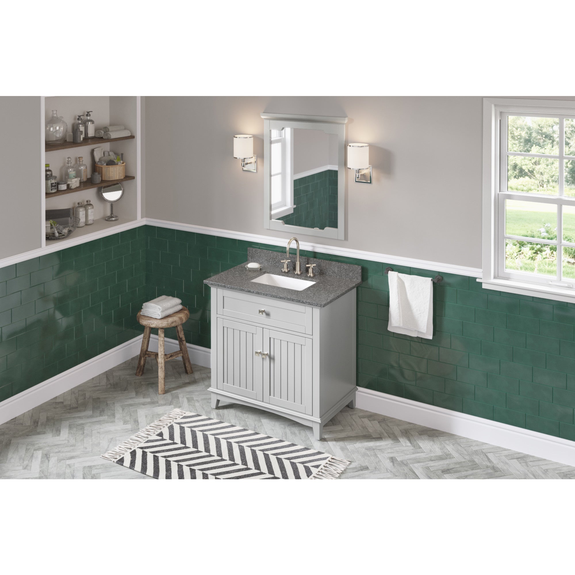 36" Grey Savino Vanity, Boulder Cultured Marble Vanity Top, undermount rectangle bowl | KitchBath