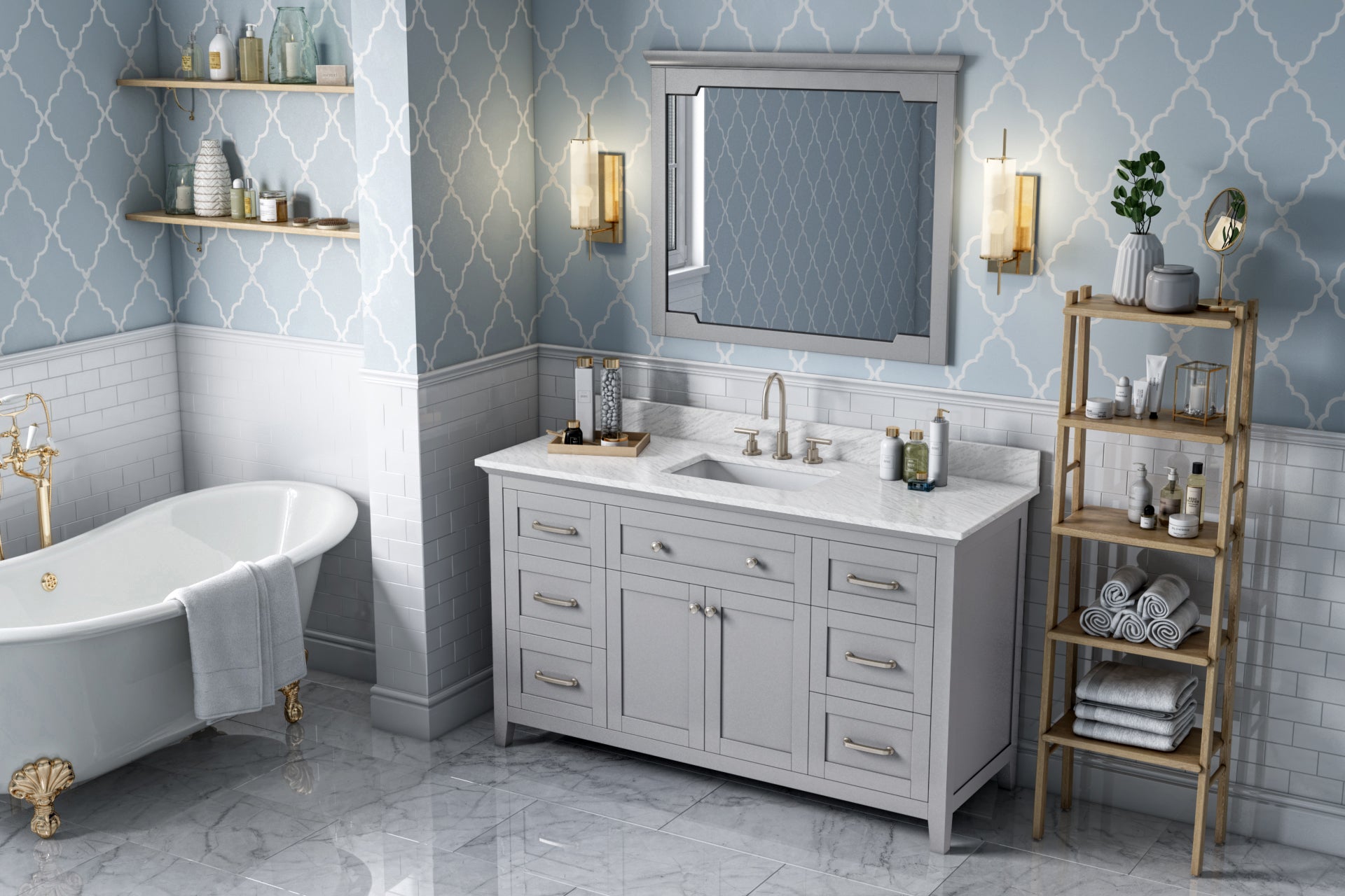 60" Grey Chatham Vanity, White Carrara Marble Vanity Top, undermount rectangle bowl