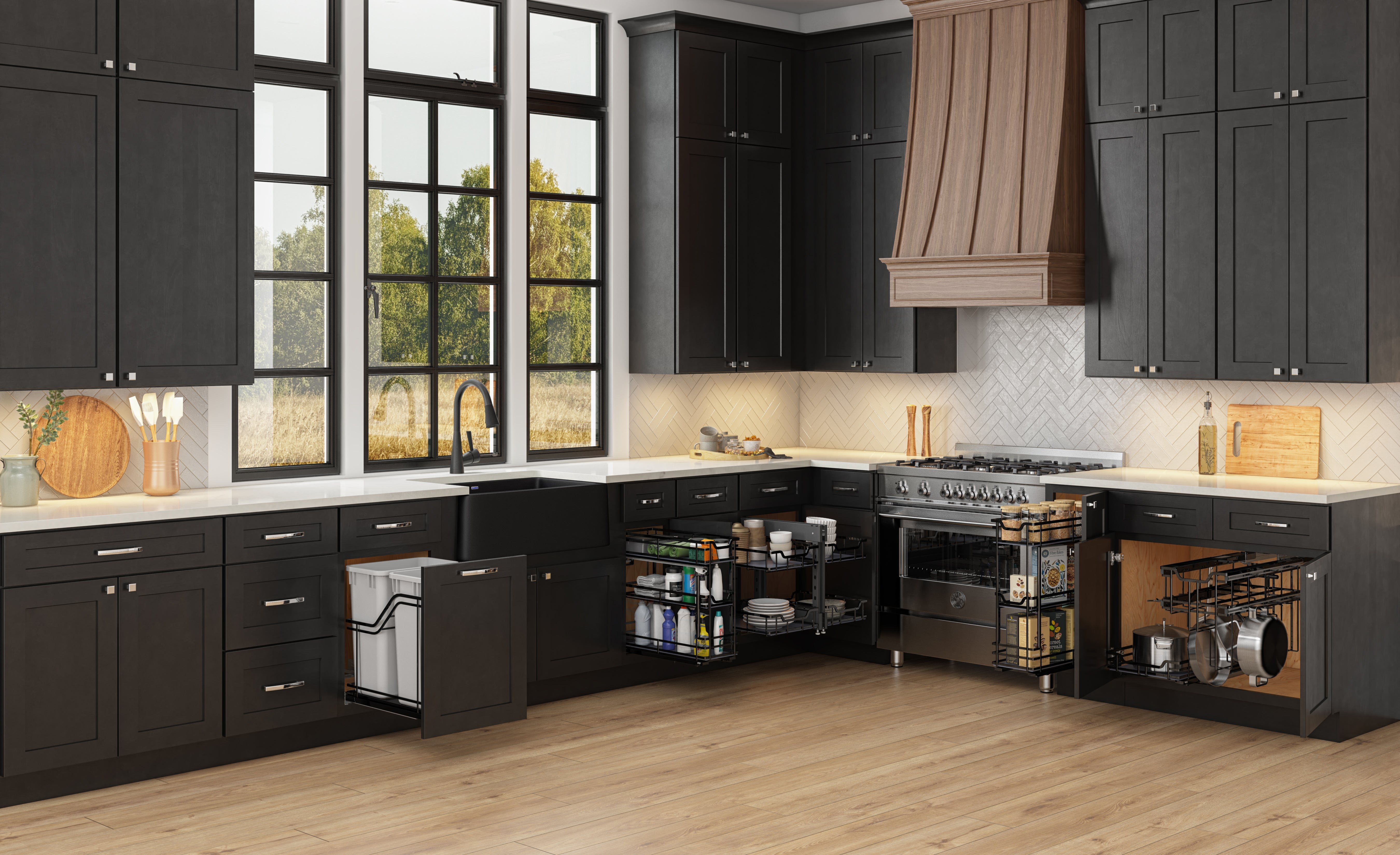 Black Nickel STORAGE WITH STYLE® Soft-close Hanging Pan Pullout | KitchBath