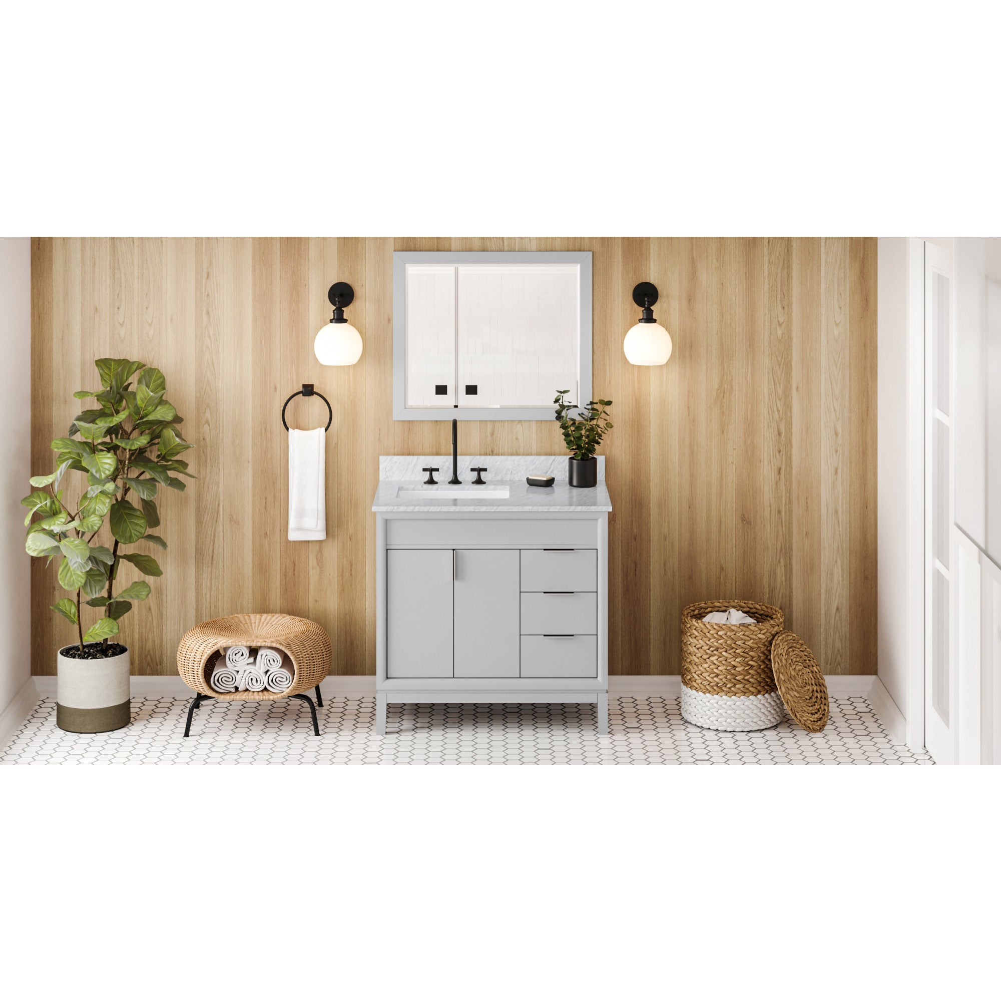 36" Grey Theodora Vanity, left offset | KitchBath