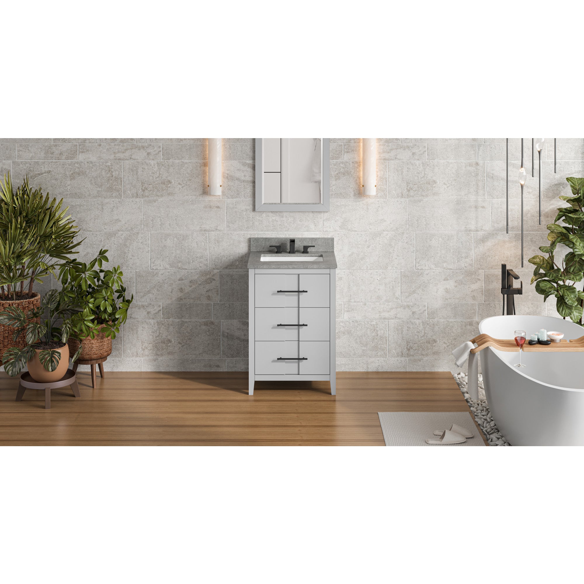 24" Grey Katara Vanity, Steel Grey Cultured Marble Vanity Top, undermount rectangle bowl | KitchBath