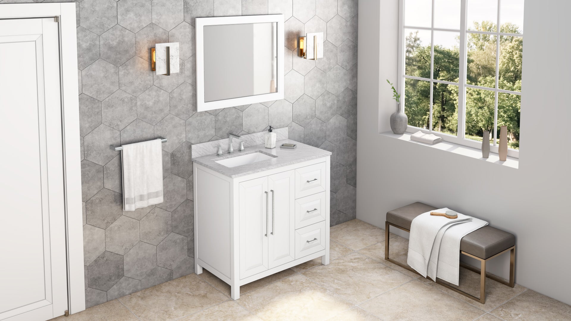 36" Grey Cade Vanity, left offset | KitchBath