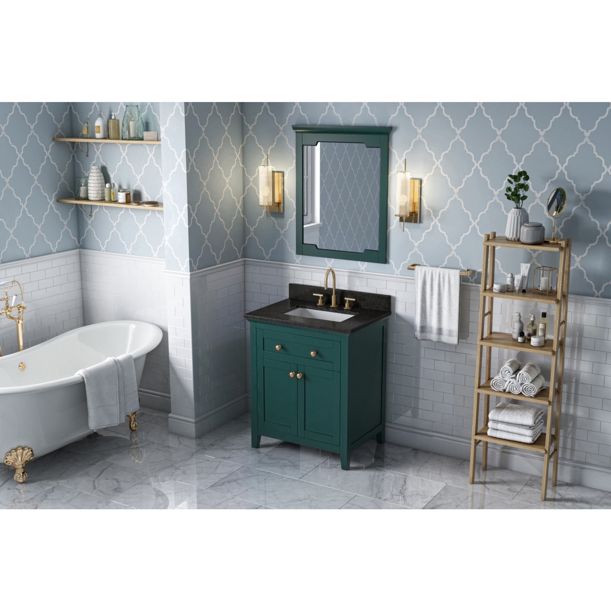 30" Forest Green Chatham Vanity, Black Granite Vanity Top, undermount rectangle bowl | KitchBath