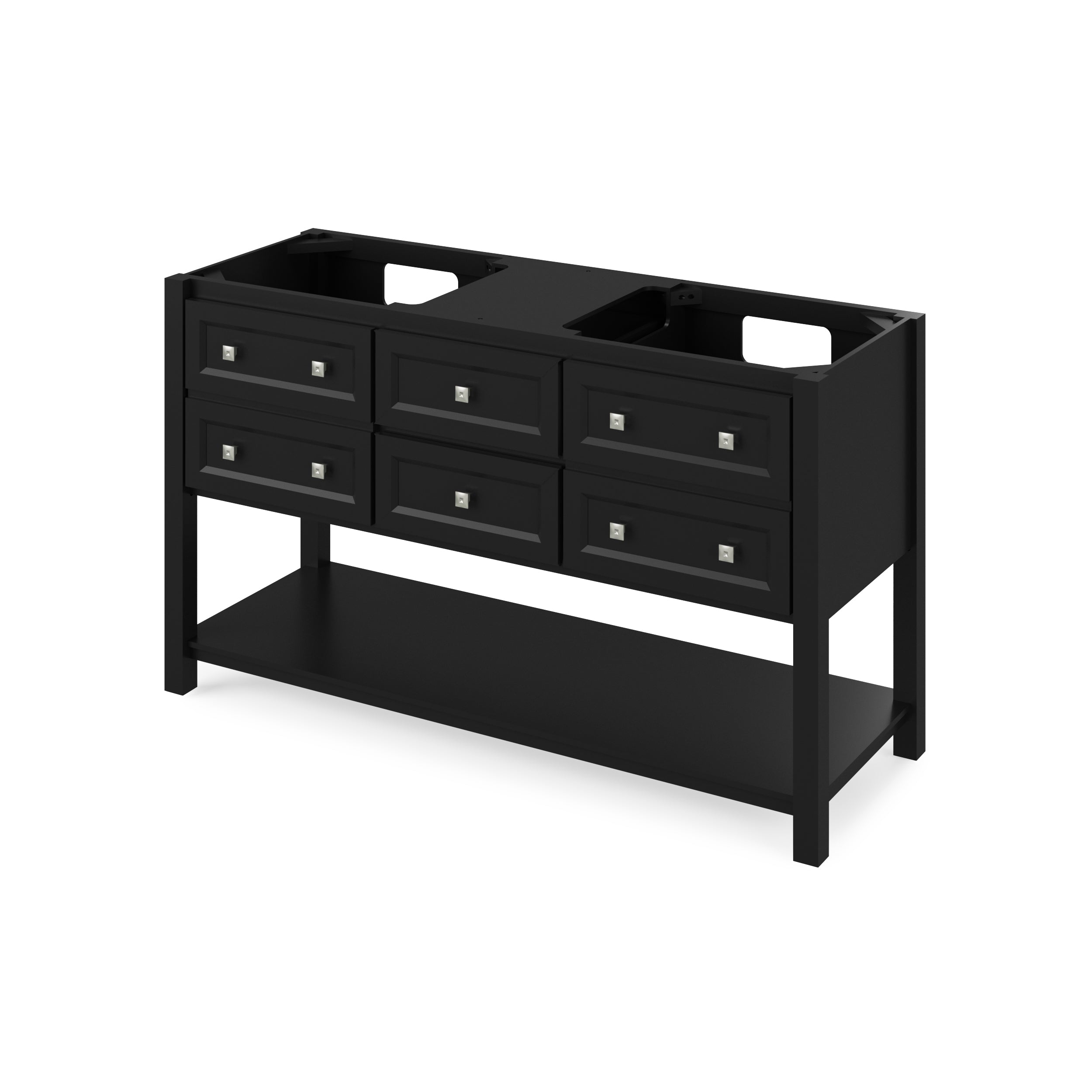 60" Black Adler Vanity, double bowl, Black Granite Vanity Top, two undermount rectangle bowls | KitchBath