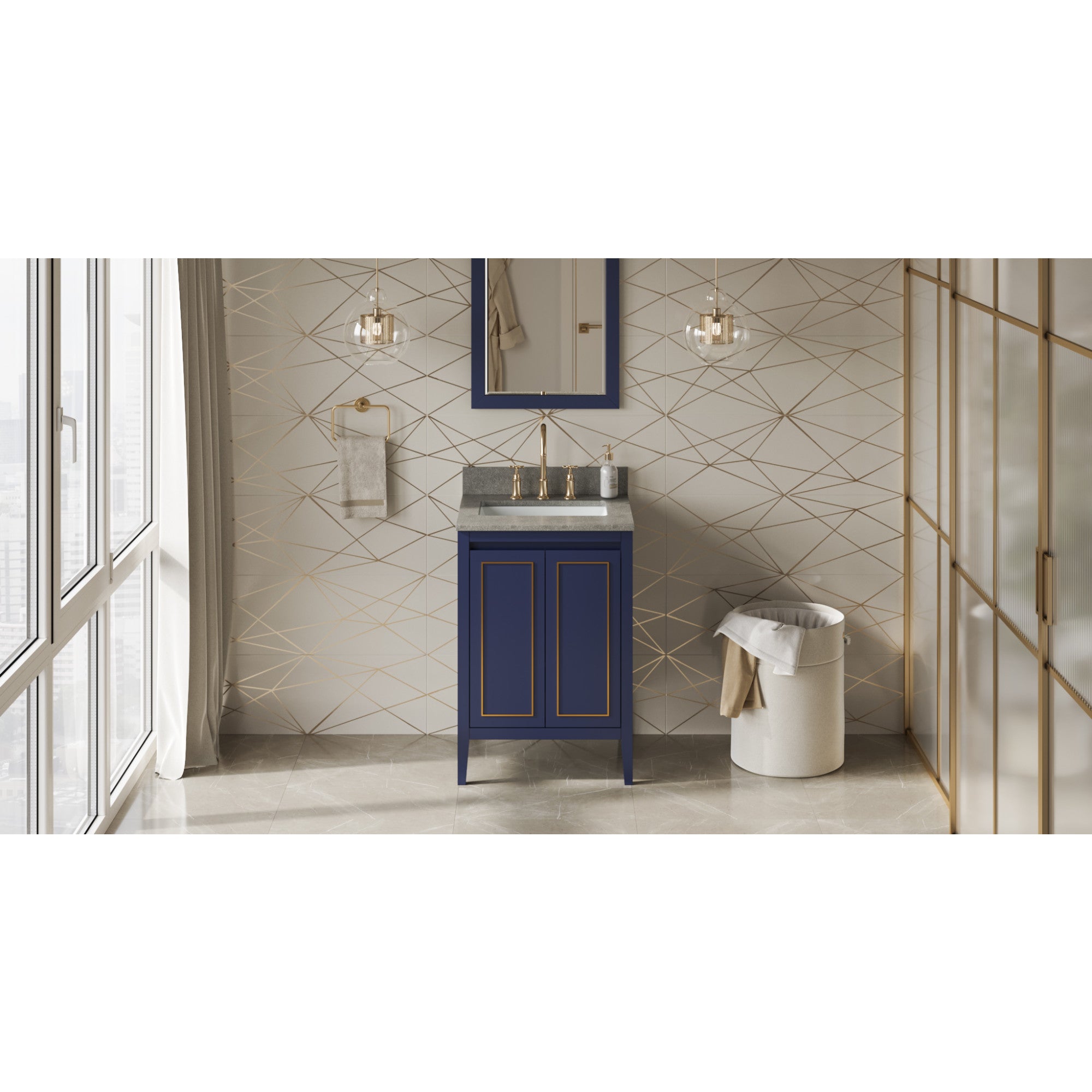 24" Hale Blue Percival Vanity, Steel Grey Cultured Marble Vanity Top, undermount rectangle bowl | KitchBath