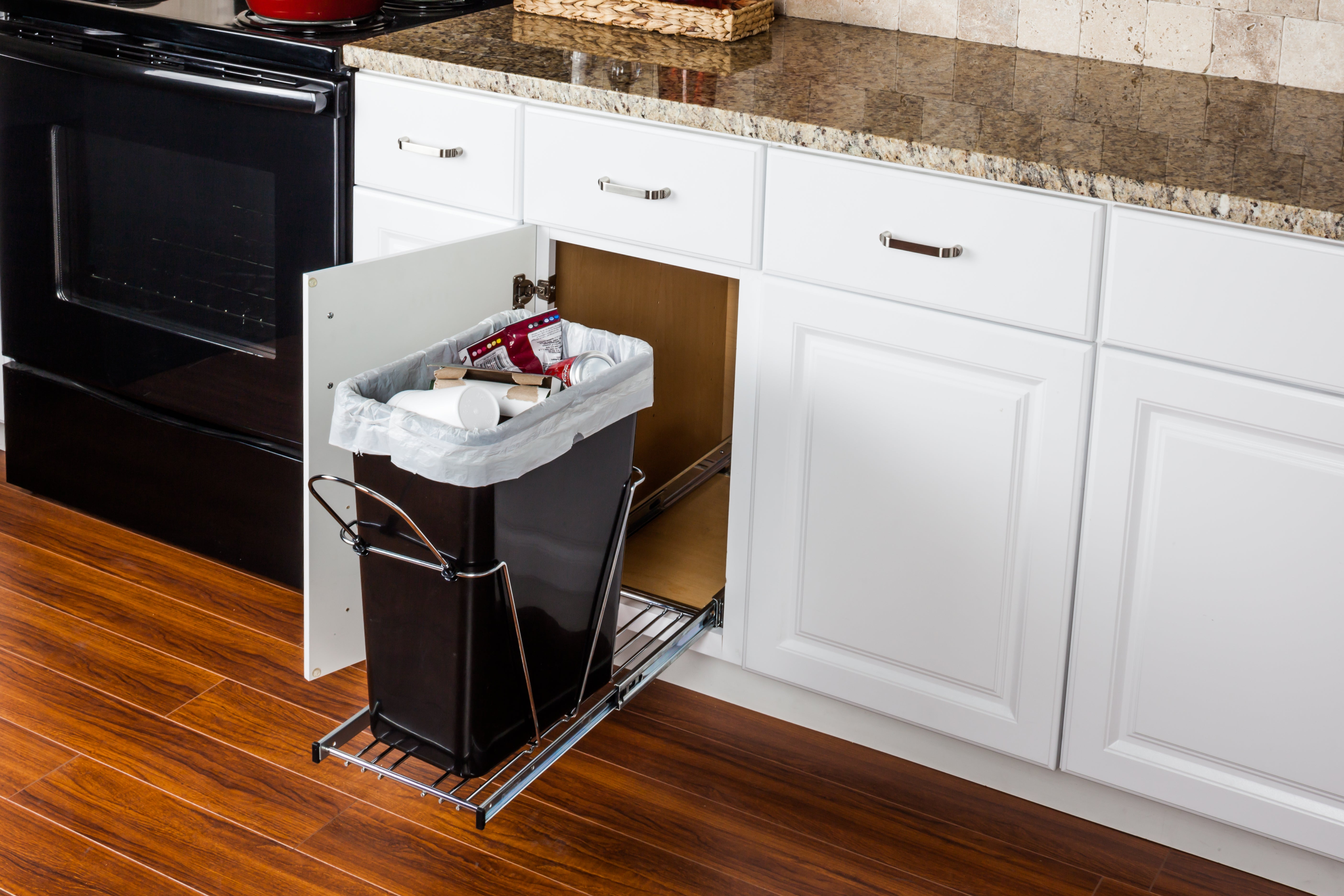 Polished Chrome Single Can Wire Bottom-Mount Trashcan Pullout | KitchBath