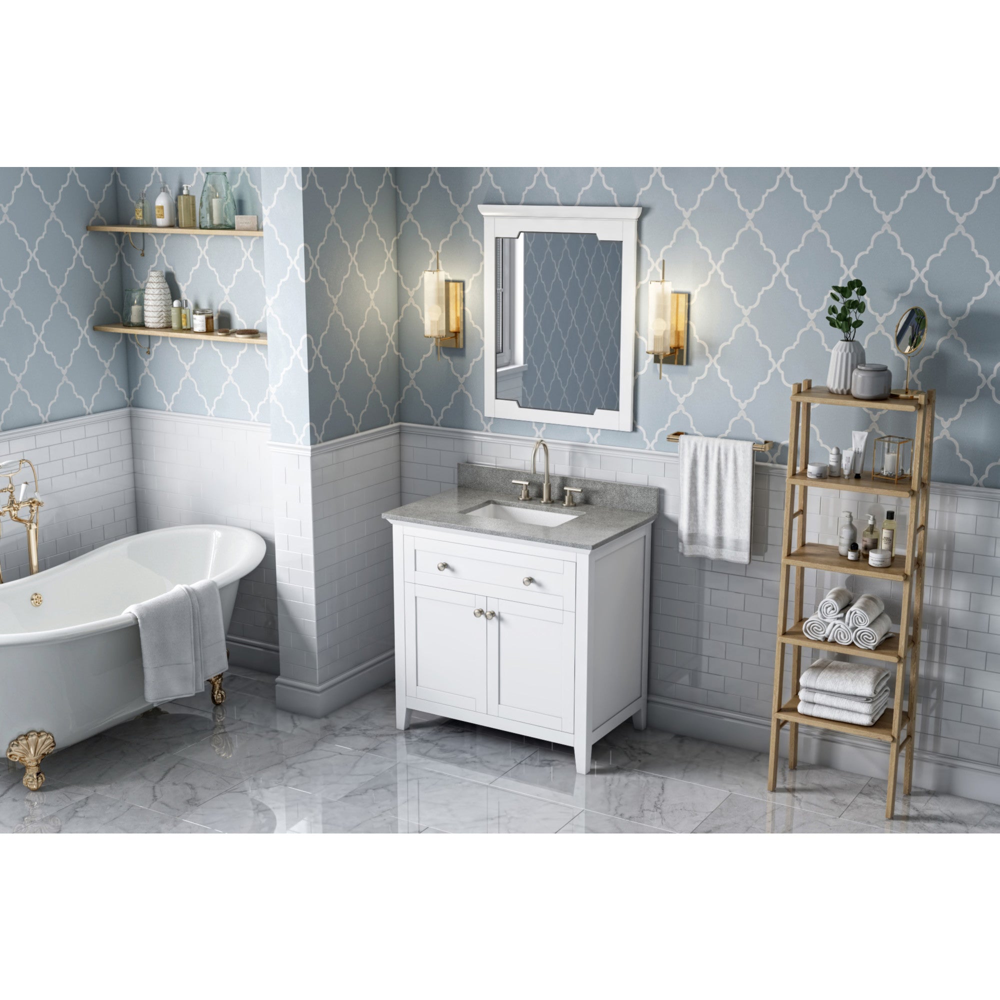 36" White Chatham Vanity, Steel Grey Cultured Marble Vanity Top, undermount rectangle bowl | KitchBath
