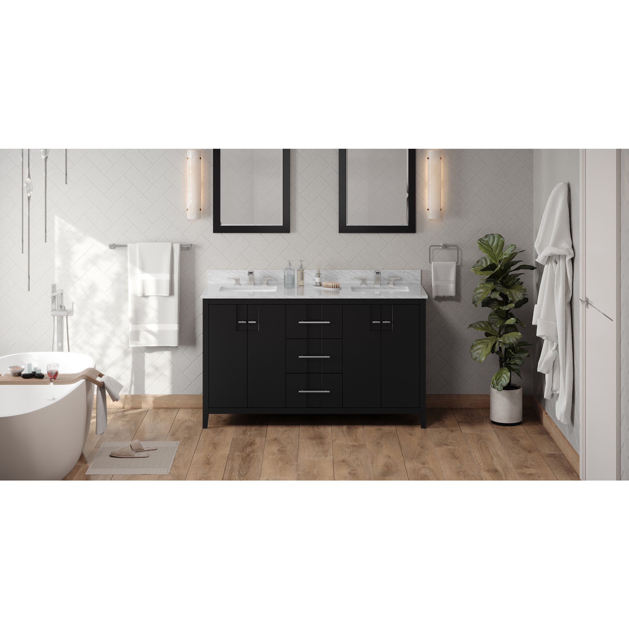 60" Black Katara Vanity, double bowl | KitchBath