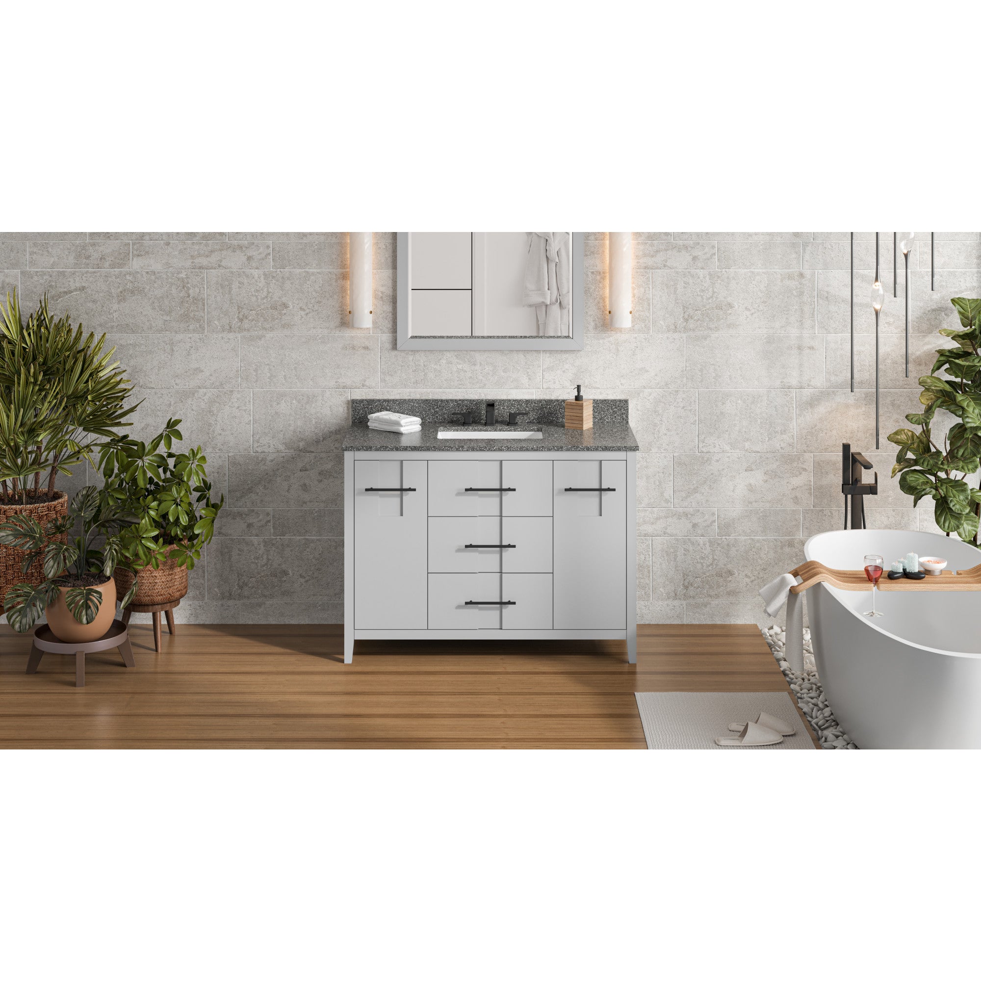 48" Grey Katara Vanity, Boulder Cultured Marble Vanity Top, undermount rectangle bowl | KitchBath