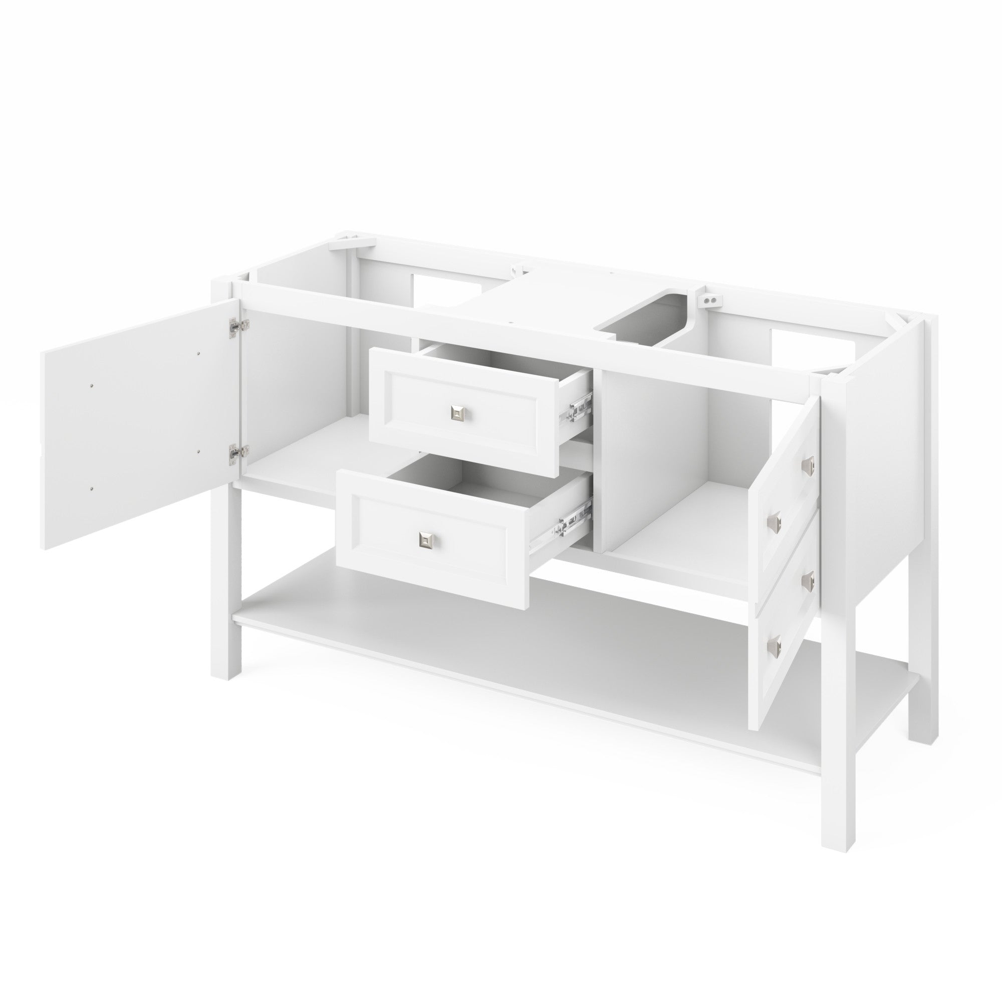 60" White Adler Vanity, double bowl, Boulder Cultured Marble Vanity Top, two undermount rectangle bowls