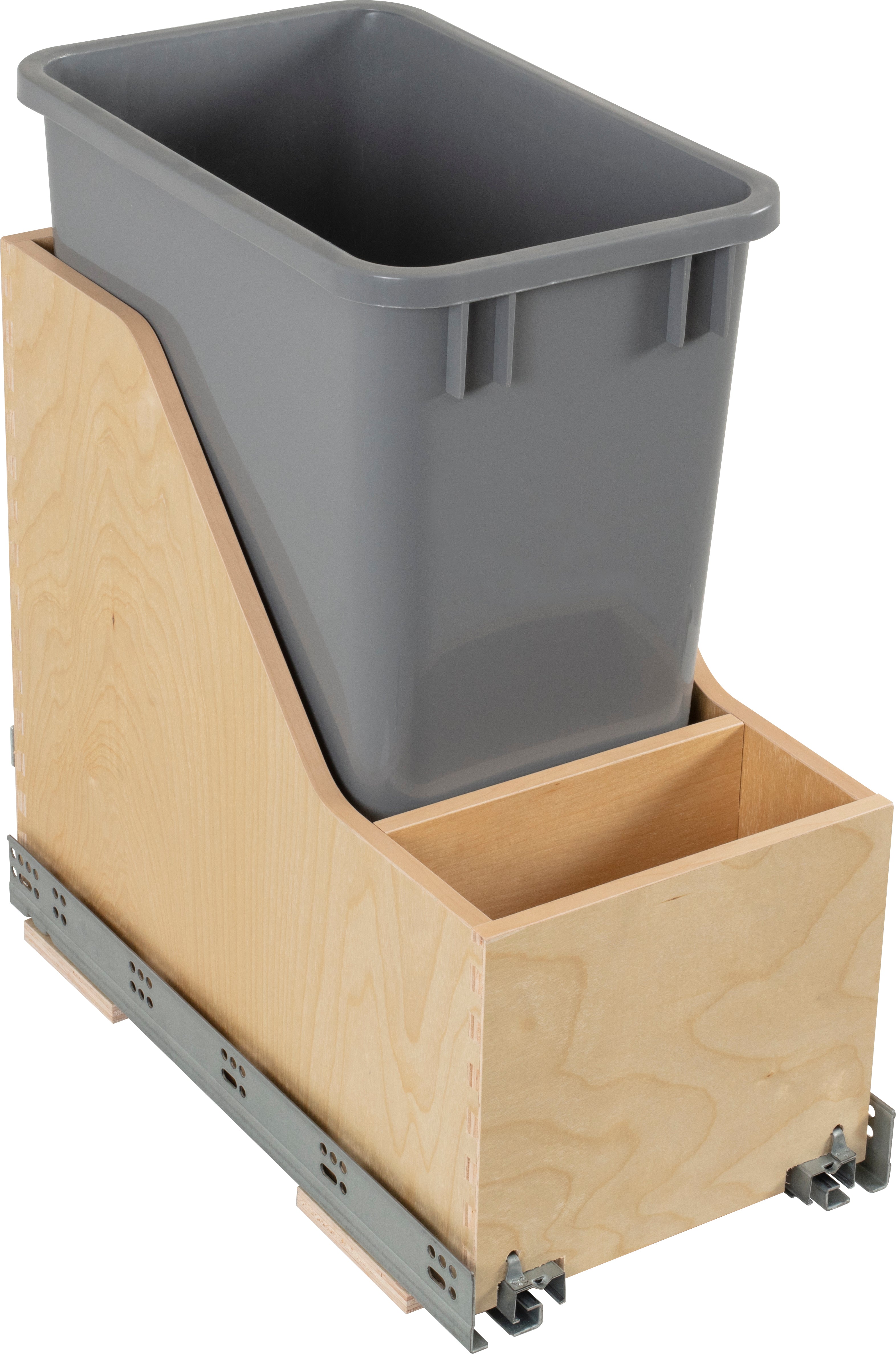 Single 35 Quart Wood Bottom-Mount Soft-close Vanity Trashcan Rollout for Hinged Doors, Includes One Grey Can | KitchBath