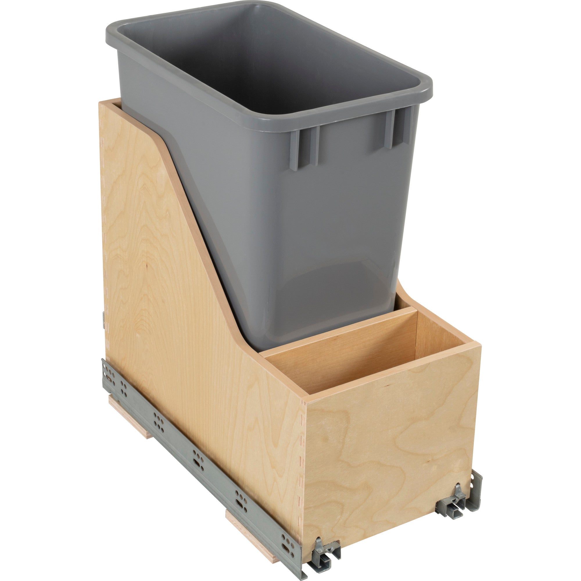 Single 35 Quart Wood Bottom-Mount Soft-close Vanity Trashcan Rollout for Hinged Doors, Includes One Grey Can | KitchBath