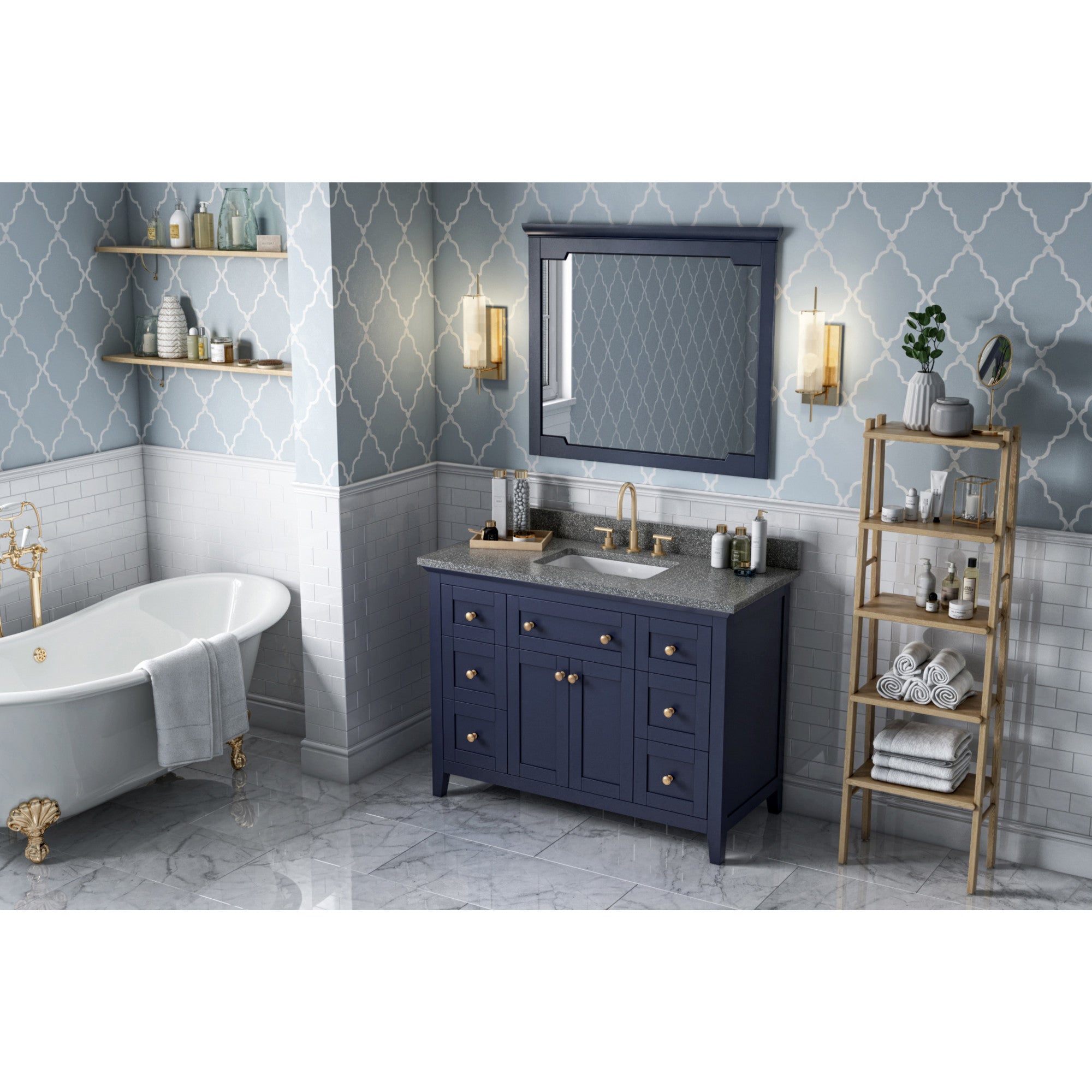 48" Hale Blue Chatham Vanity, Boulder Cultured Marble Vanity Top, undermount rectangle bowl | KitchBath