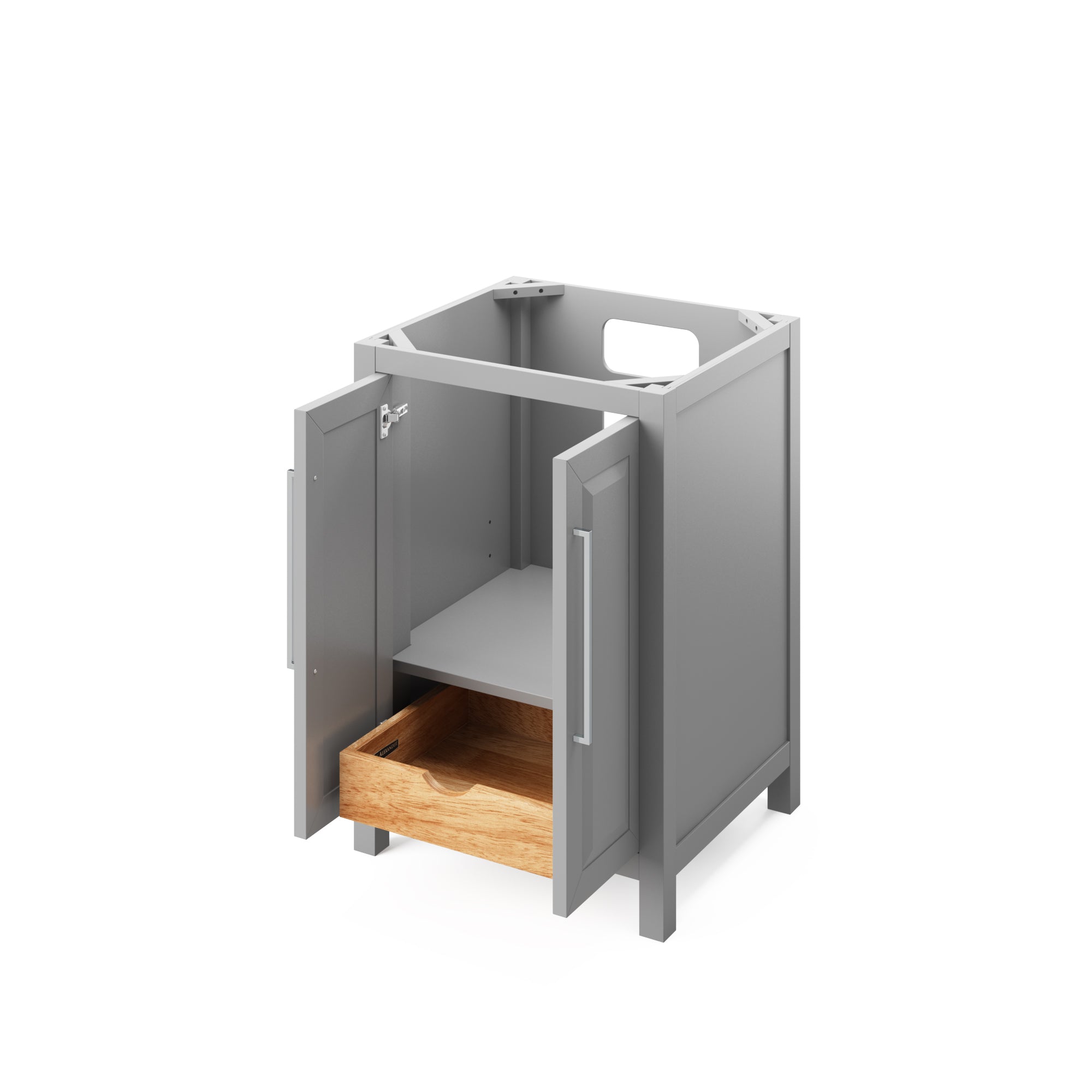 24" White Cade Vanity, Steel Grey Cultured Marble Vanity Top, undermount rectangle bowl | KitchBath